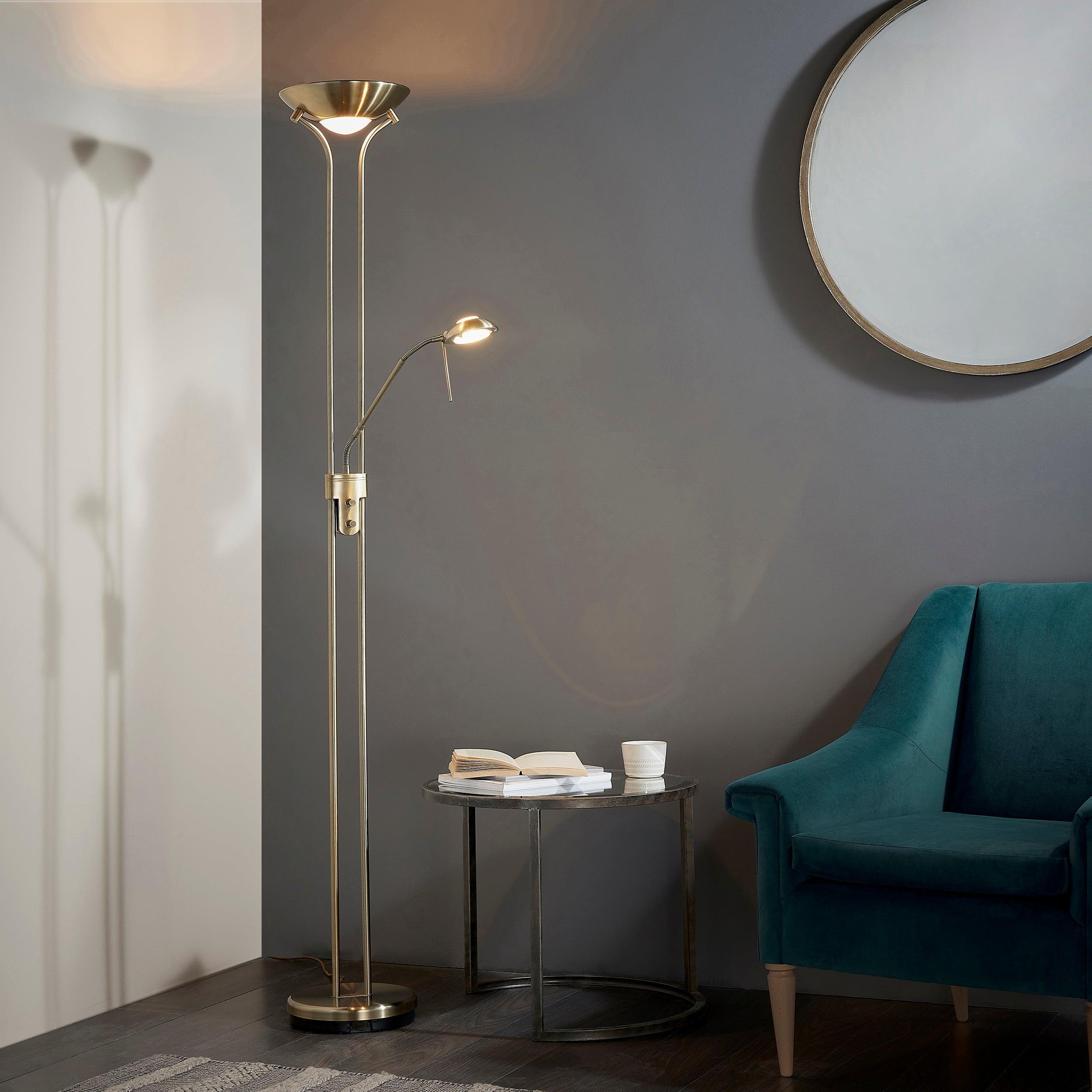 rome antique nickel finish and opal glass floor lamp by Endon Lighting Living Room Family Shot