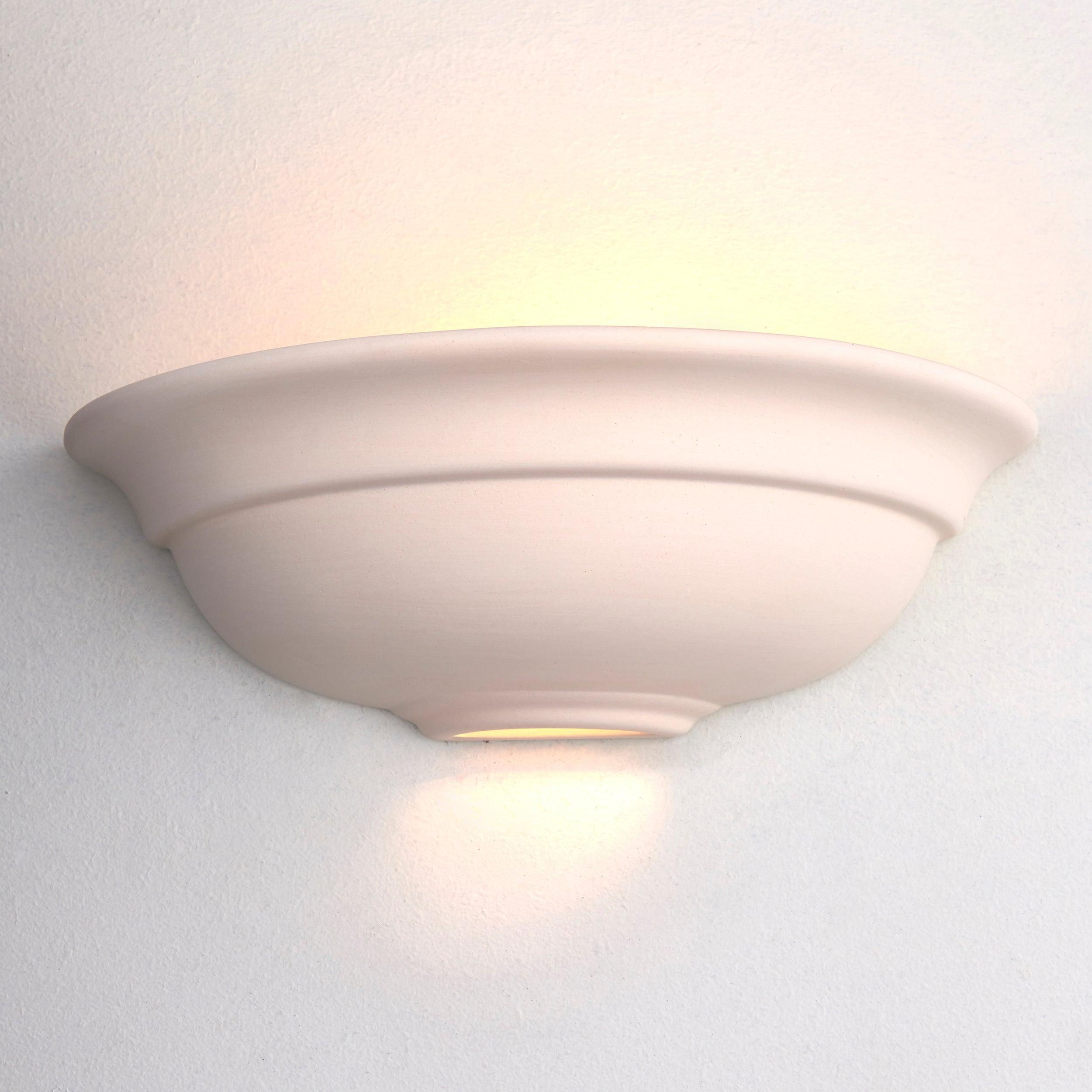 hillside unglazed ceramic wall light by Endon Lighting Living room close up image