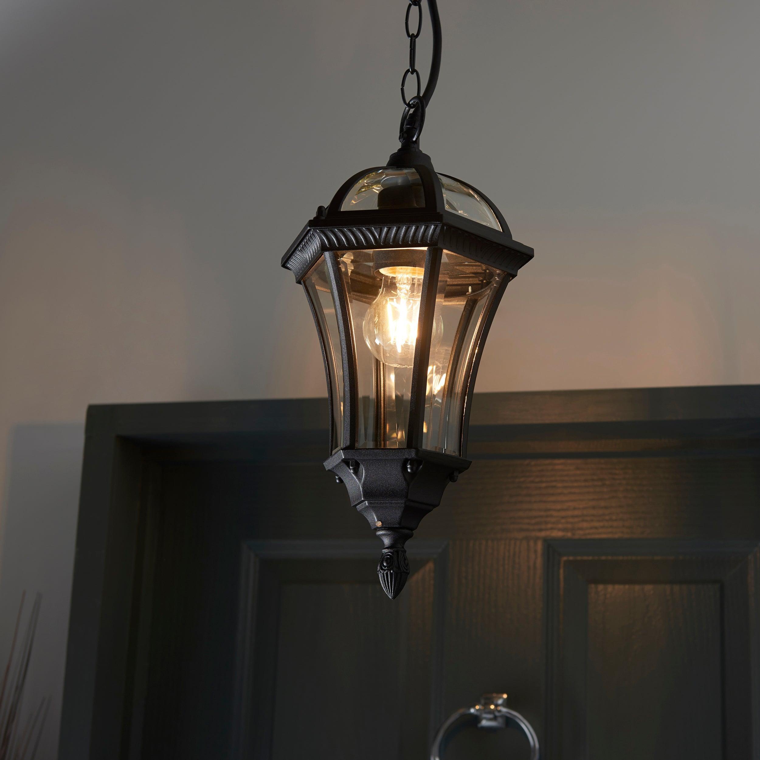 drayton textured black finish outdoor pendant light yg 3503 by Endon Lighting Bedroom Close Up Image