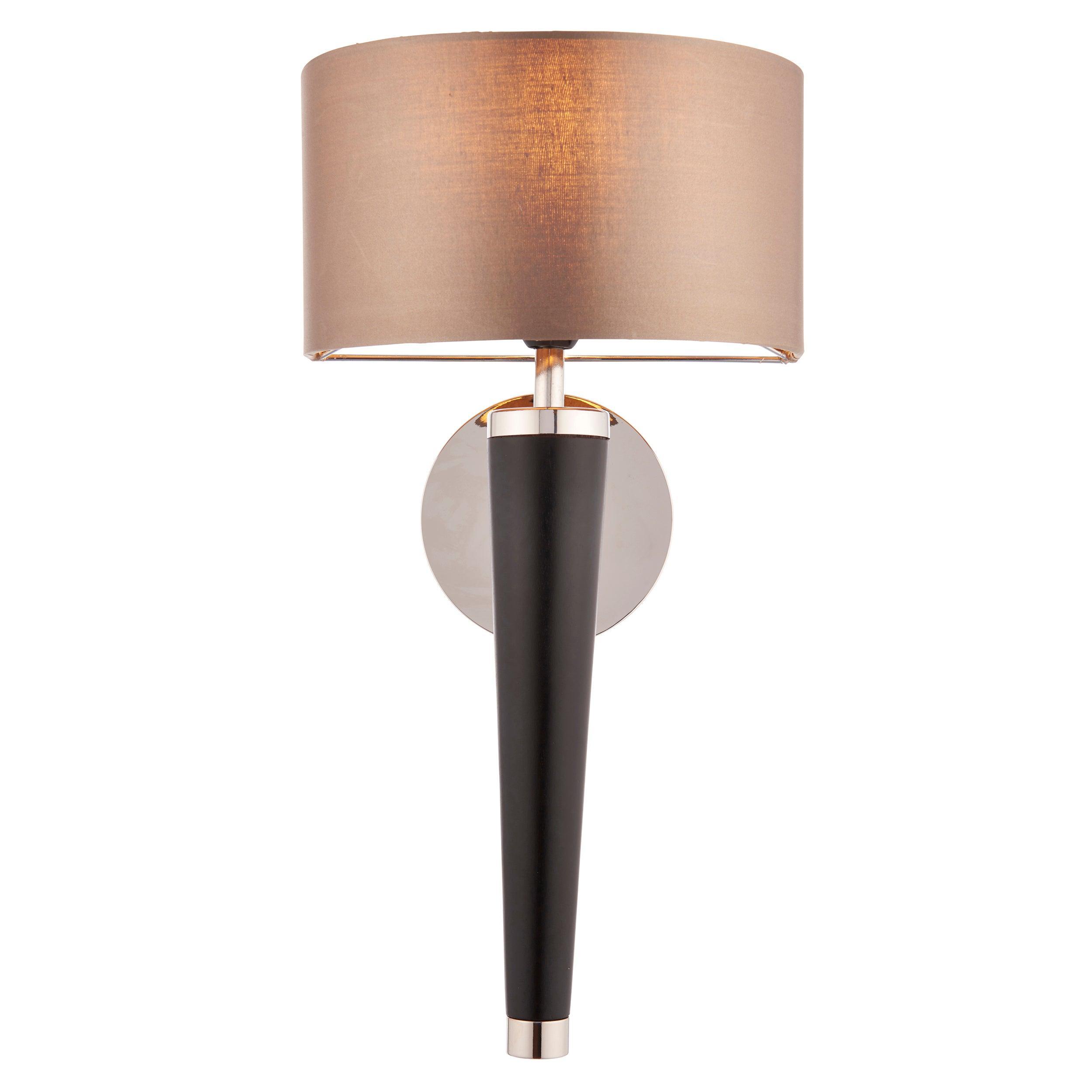 corvina walnut effect wood and mink faux silk wall light by Endon Lighting Kitchen Lights CLose Up