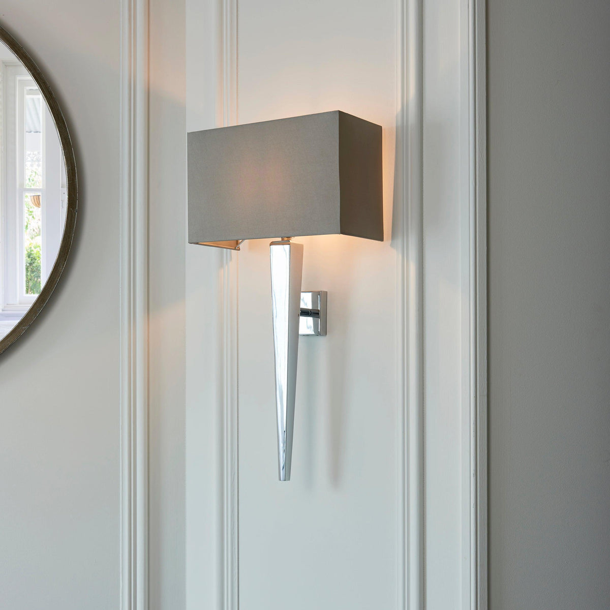 Moreto Chrome & Grey Faux Silk Wall Light - Endon Lighting-OB-180926