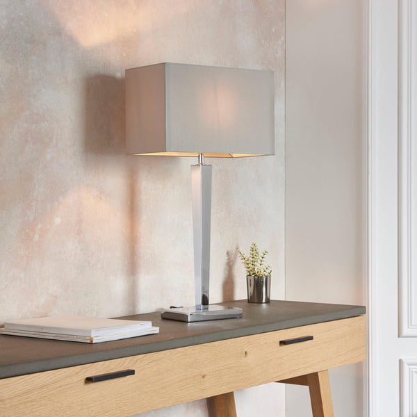 Endon Moreto Chrome Finish And Grey Faux Silk Table Lamp-Endon Lighting-Living-Room-Tiffany Lighting Direct-[image-position]