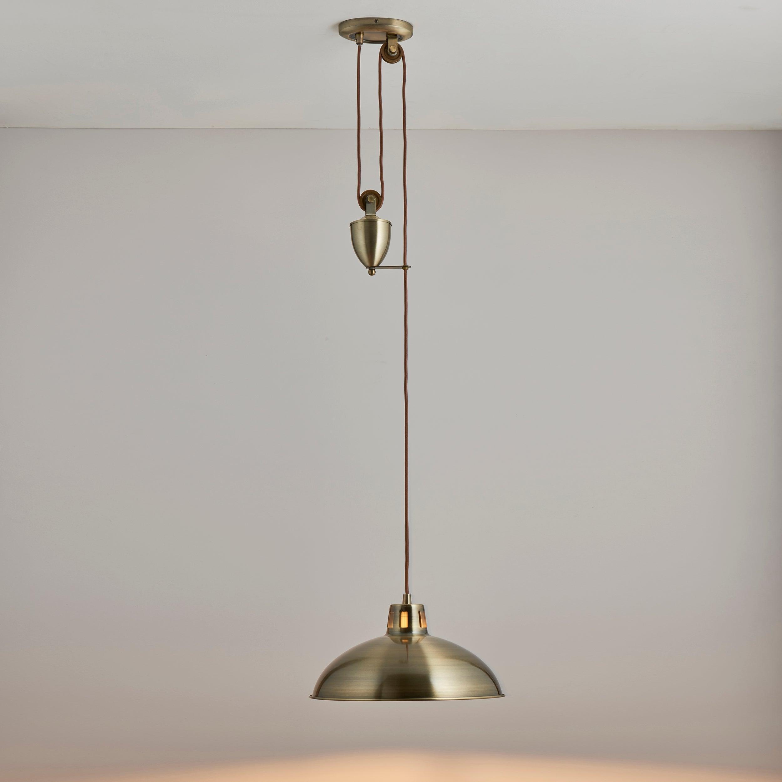 Endon Polka Rise & Fall Antique Brass 1 Light Ceiling Pendant-Ceiling Pendant Lights-Endon Lighting Living Room Close Up Lighting Tiffany Lighting Direct