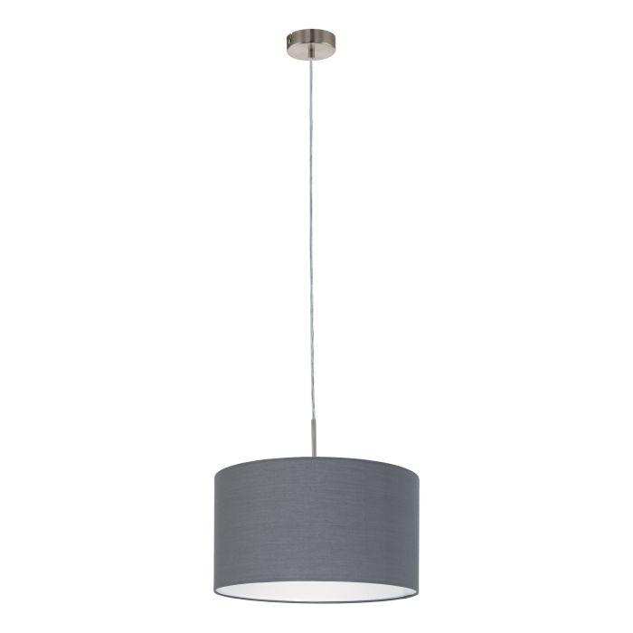 eglo pasteri nickel ceiling pendant with grey fabric shade 38cm living room image