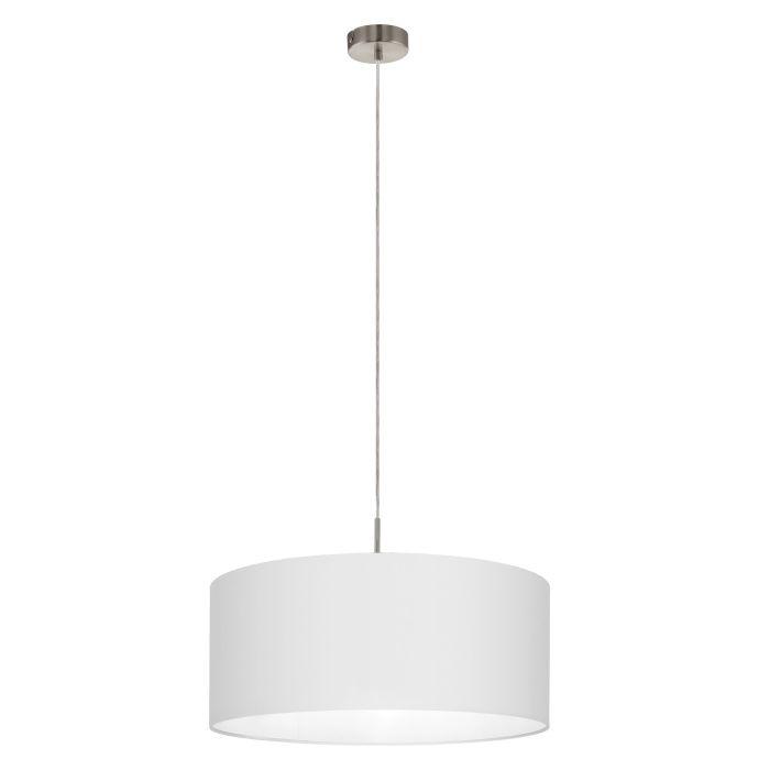 eglo pasteri nickel ceiling pendant with fabric white shade 53cm living room image