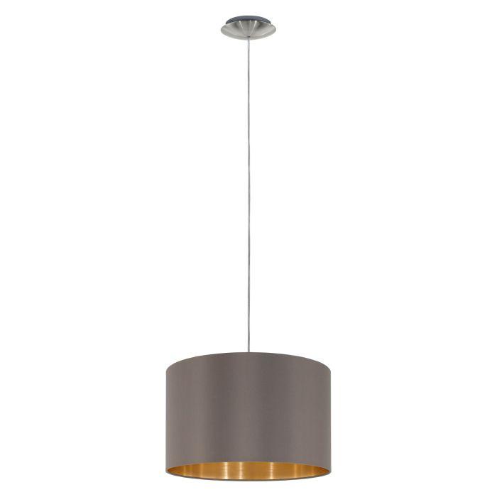 eglo maserlo nickel ceiling pendant with fabric brown gold shade living room image