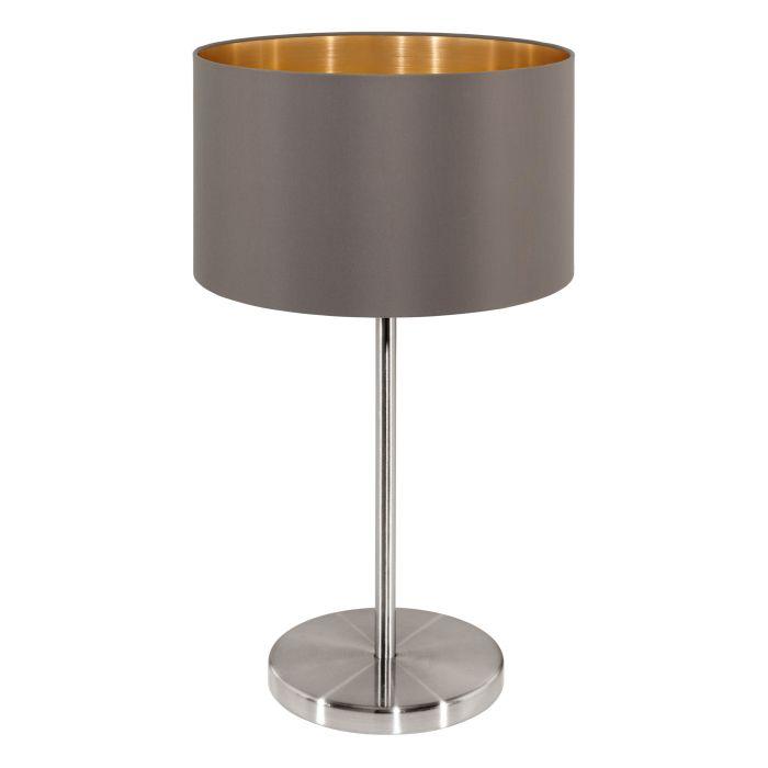 eglo maserlo nickel table lamp with brown gold fabric shade living room image