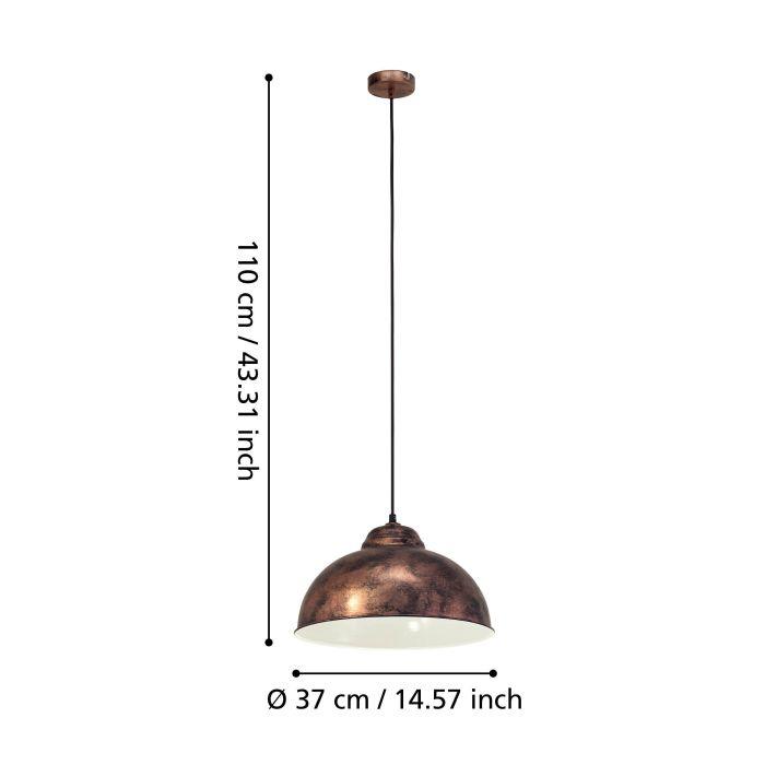 Eglo Truro 2 Conical Metal Antique Copper Ceiling Pendant - 37cm