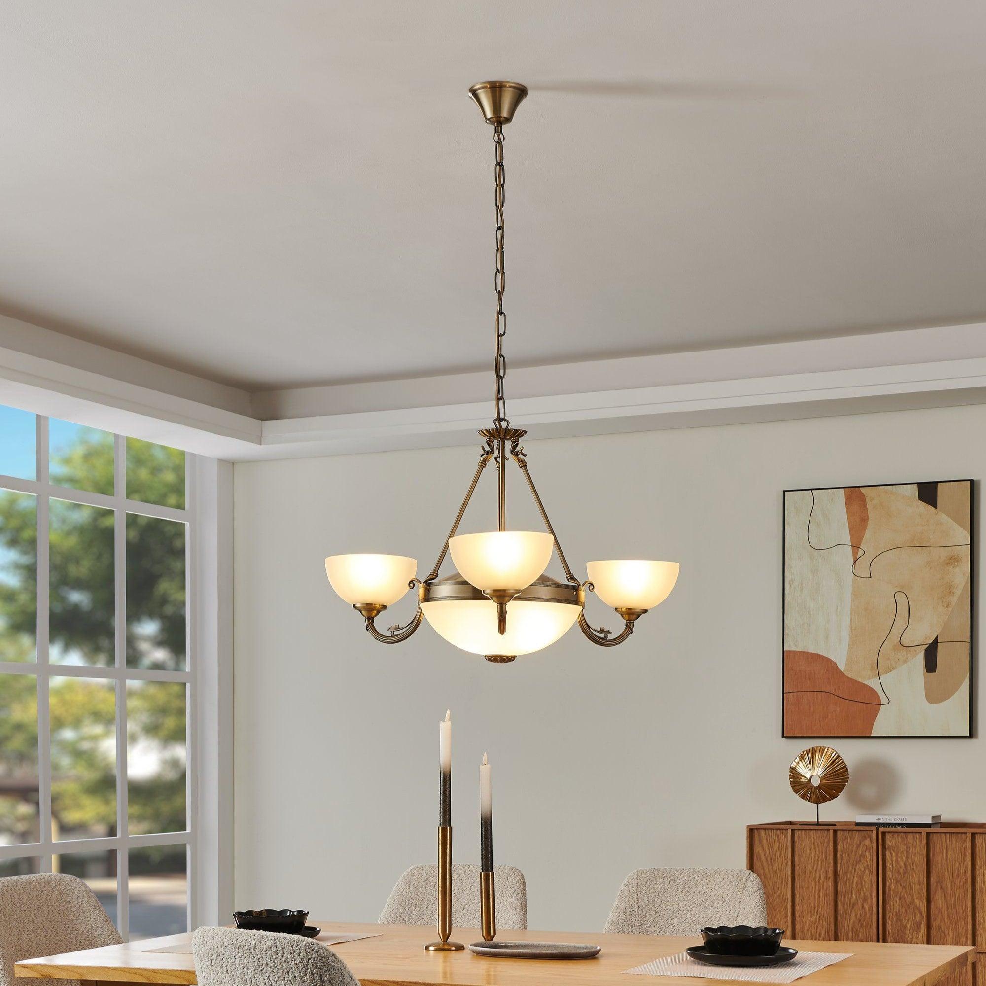 eglo savoy 3 light bronze and white glass ceiling pendant