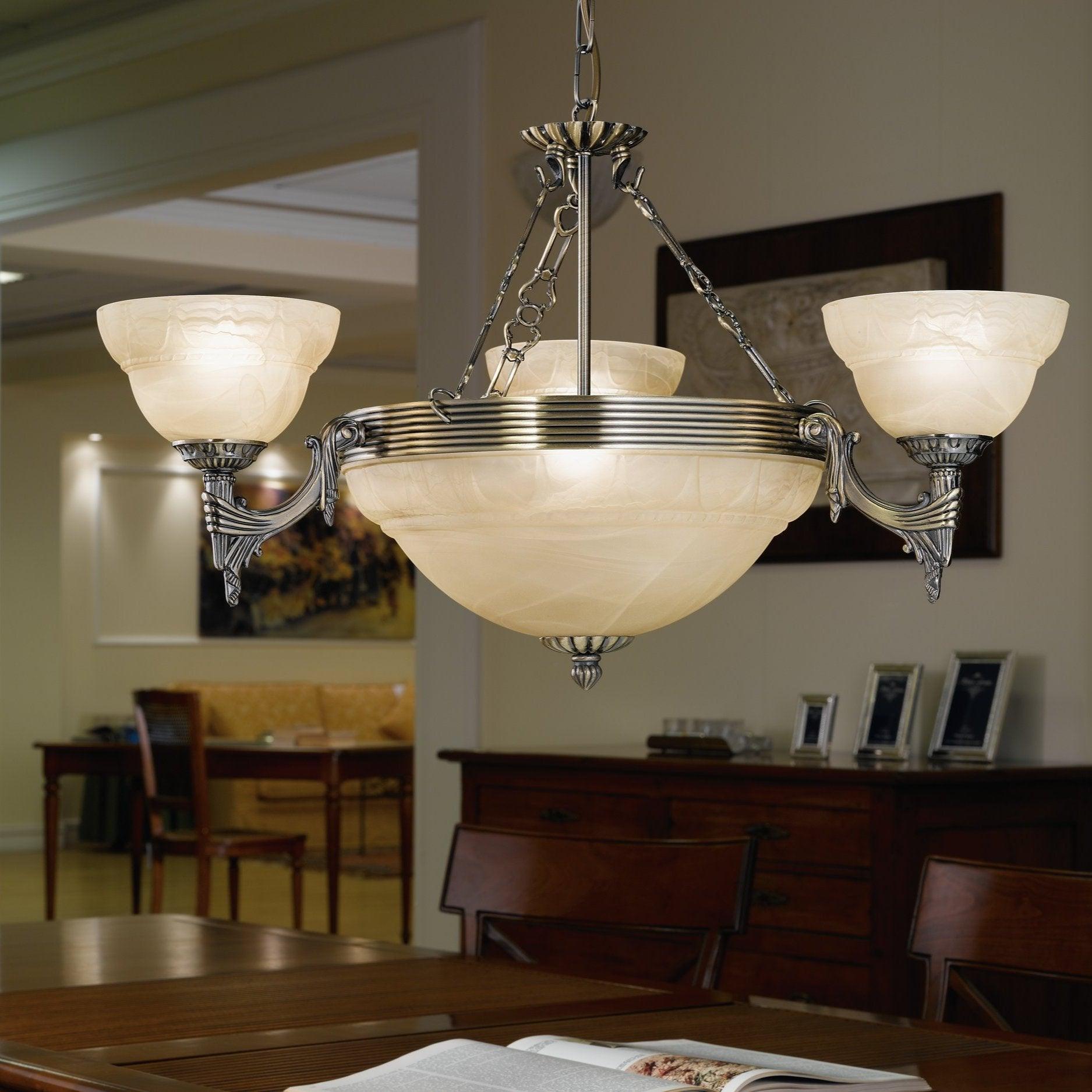 eglo marbella 6 light bronze alabaster glass ceiling pendant living room image