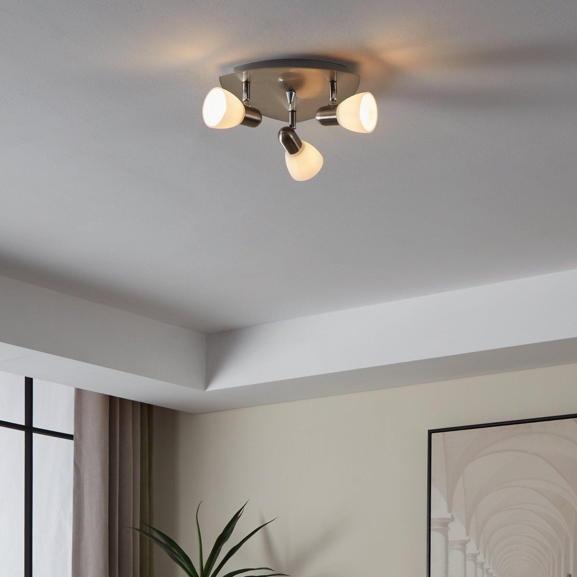 eglo enea nickel satin glass 3 light plate spotlight