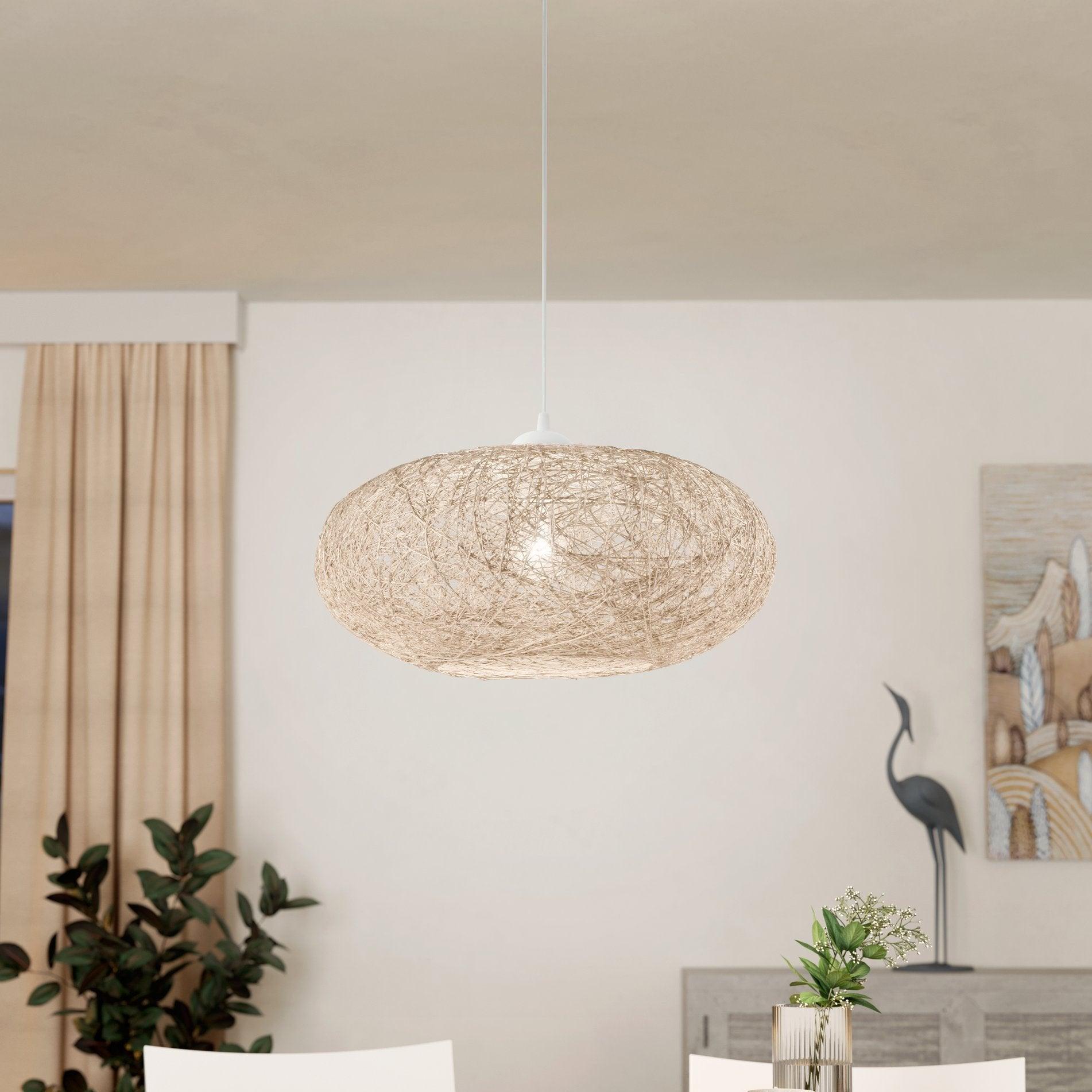 eglo campilo beige paper lampshade ceiling pendant Kitchen Lighting Close Up