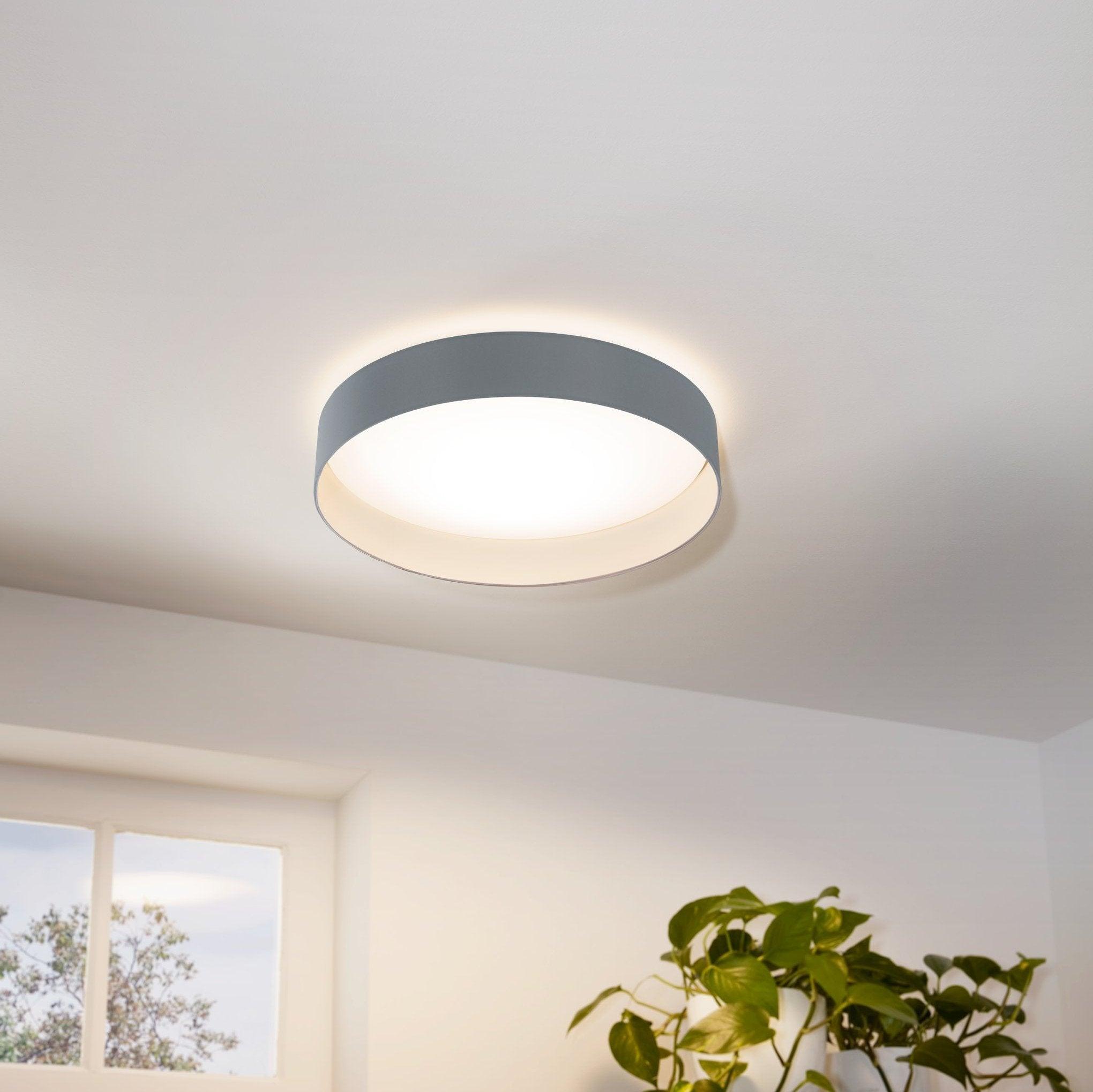 eglo palomaro flush 50cm grey led drum ceiling shade bedroom lighting