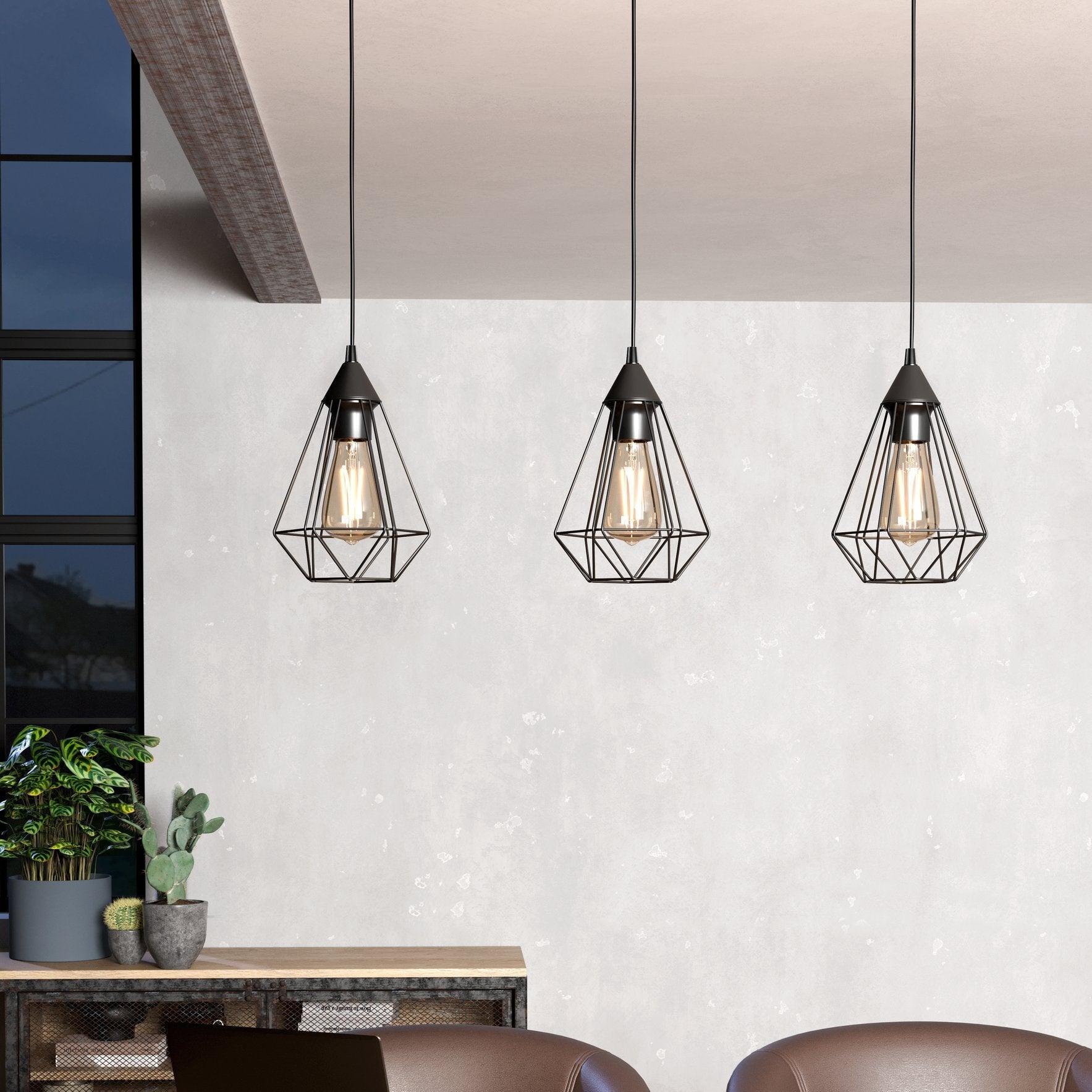 Eglo Tarbes 3 Light Black Metal Wire Shaded Bar Pendant