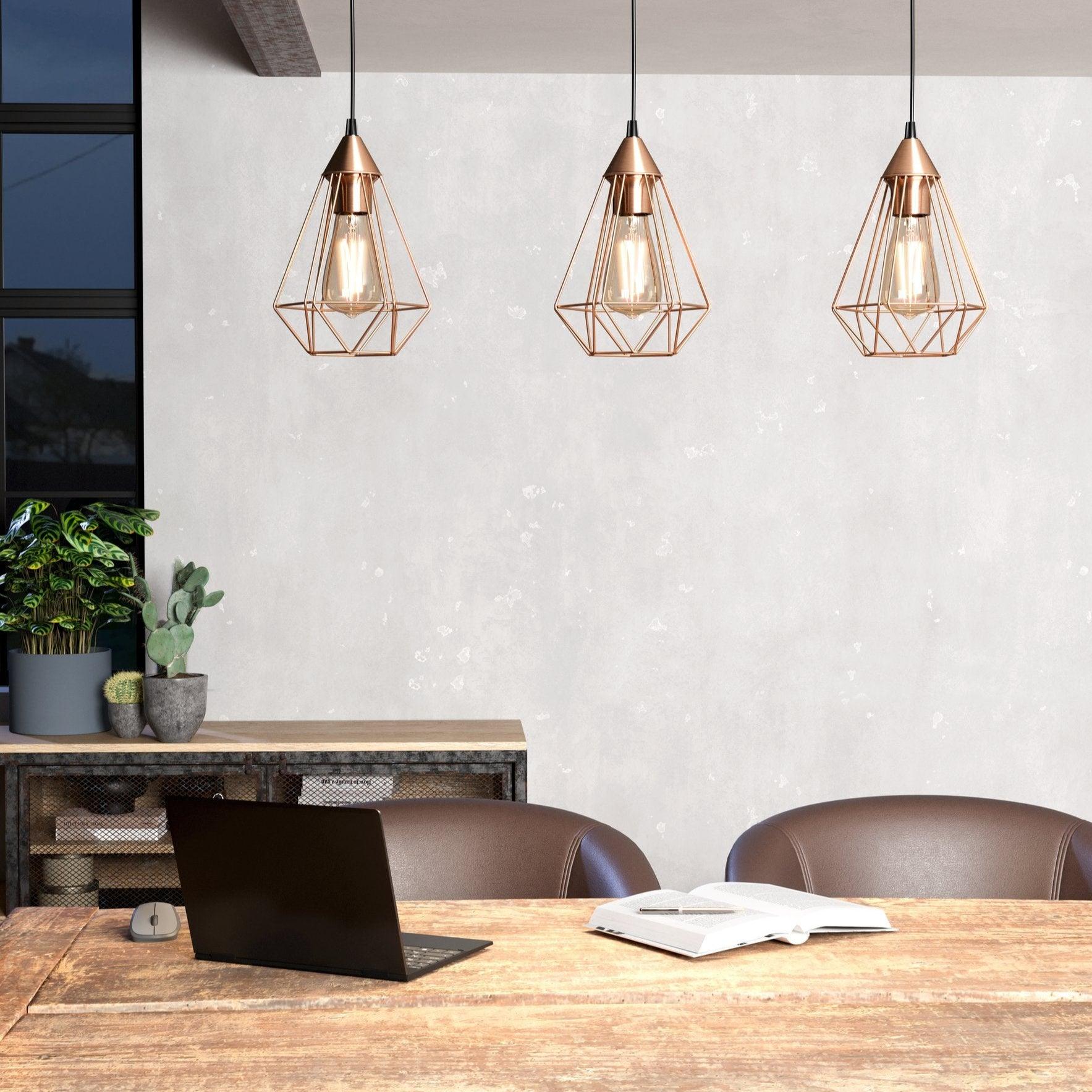 Eglo Tarbes 3 Light Copper Metal Wire Shaded Bar Pendant