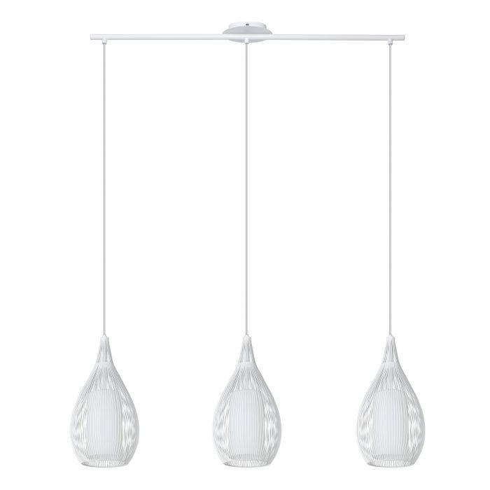 eglo razoni 3 light white rounded wire glass shaded pendant Kitchen Lighting Close Up