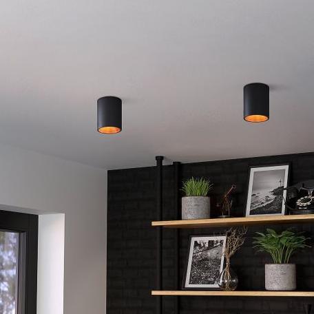 eglo polasso flush led black copper cylinder ceiling light living room image