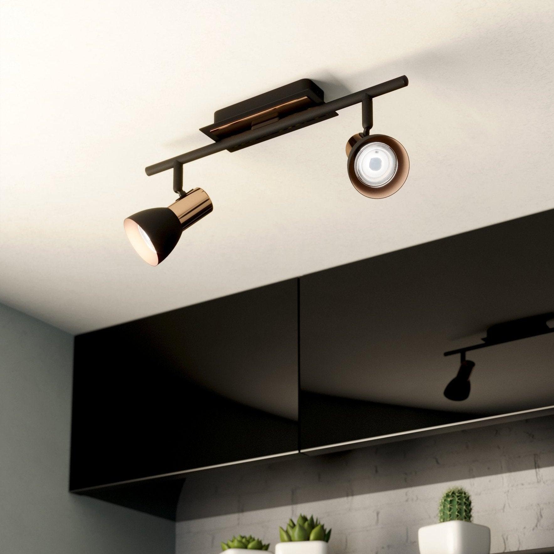 eglo barnham copper black 2 light bar spotlight