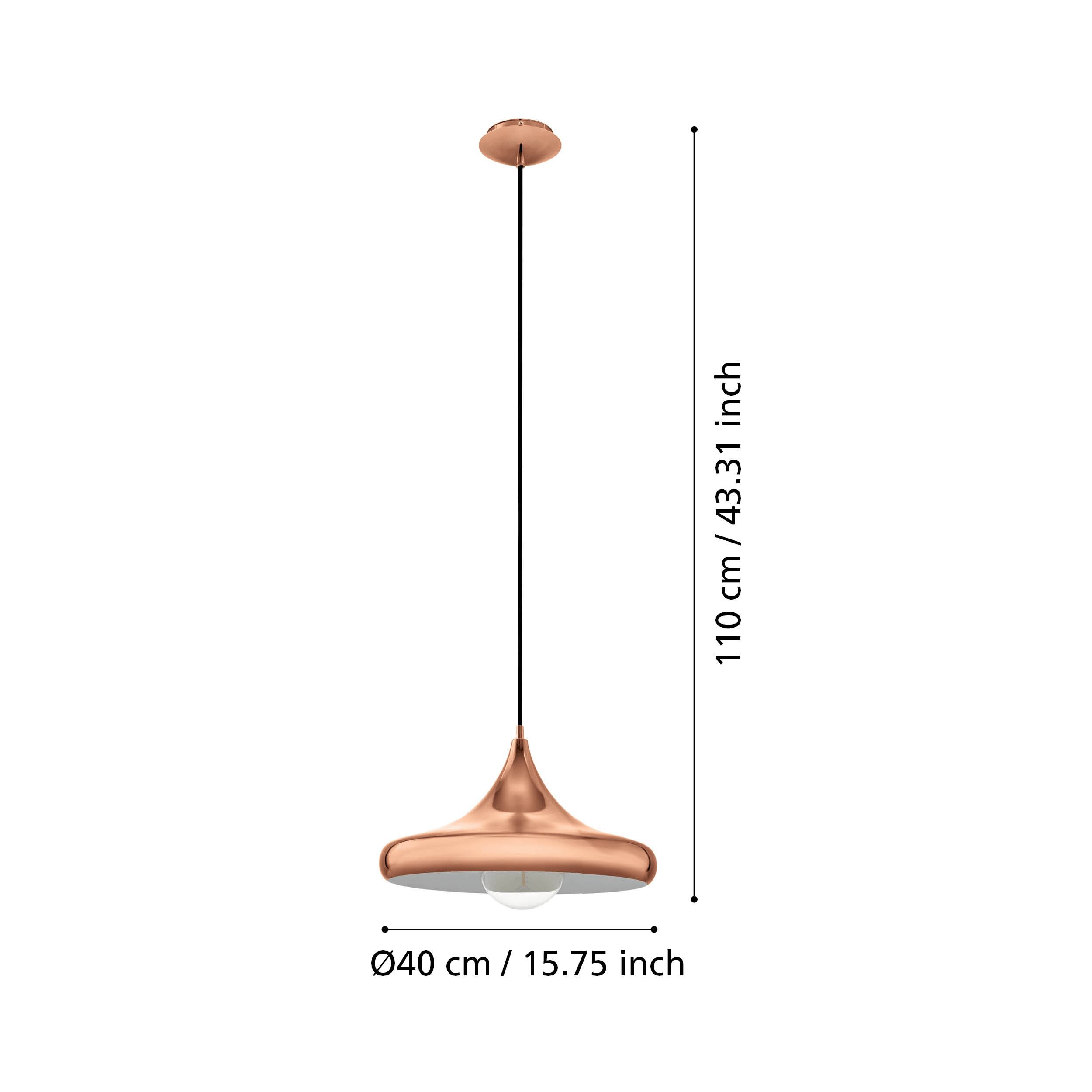 eglo coretto 2 round copper canopy ceiling pendant living room close up