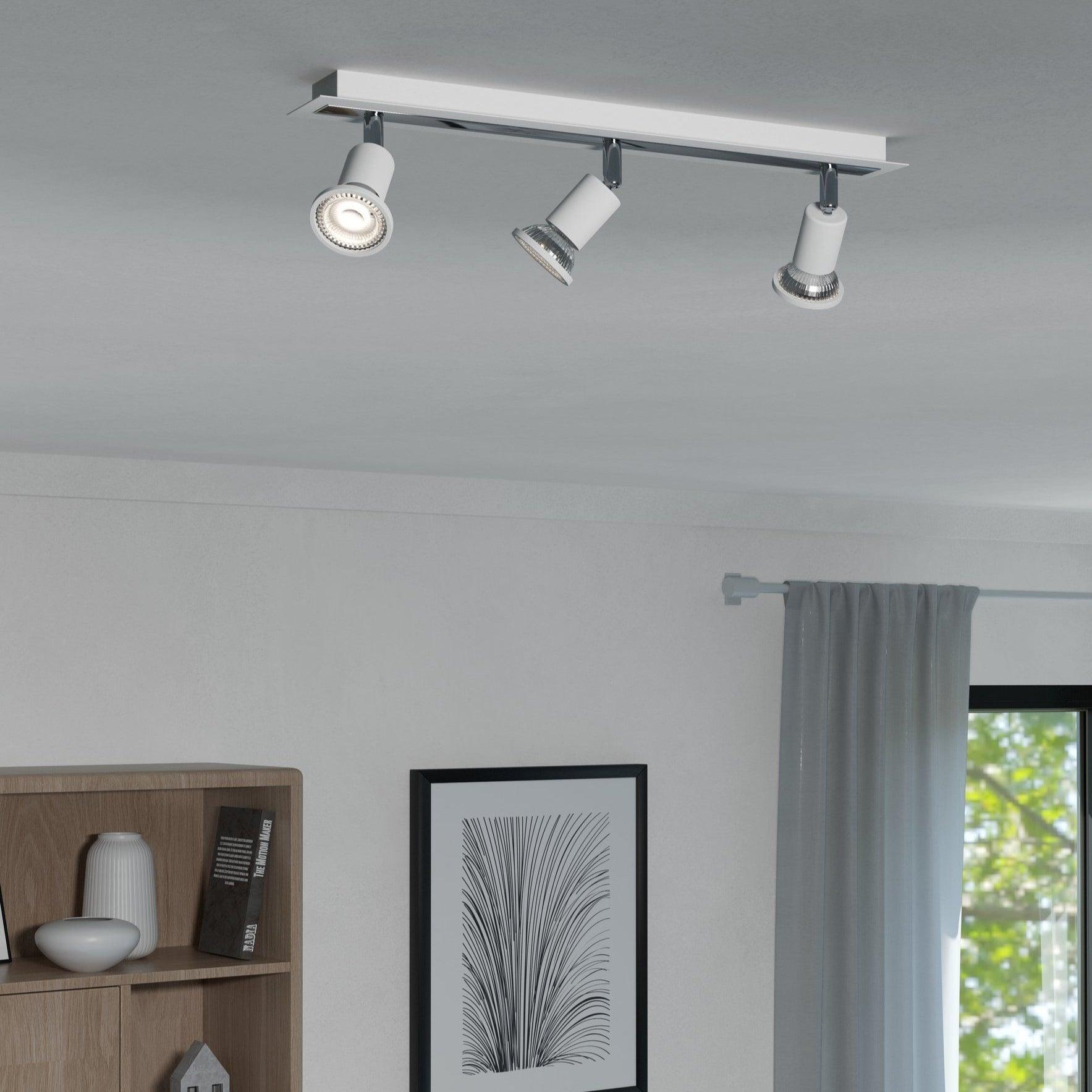 eglo sarria white chrome 3 light bar spotlight