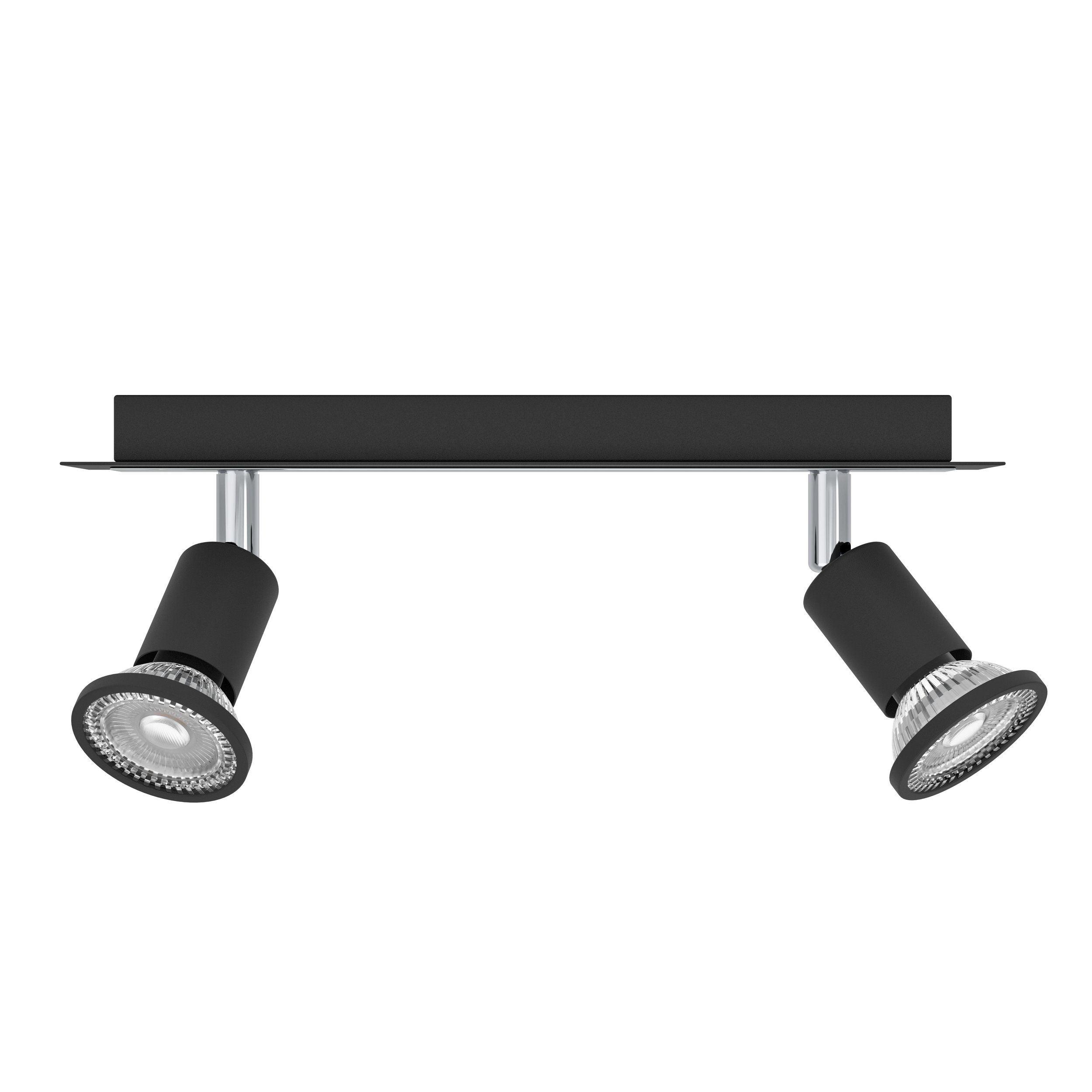eglo sarria black chrome 2 light bar spotlight living room close up