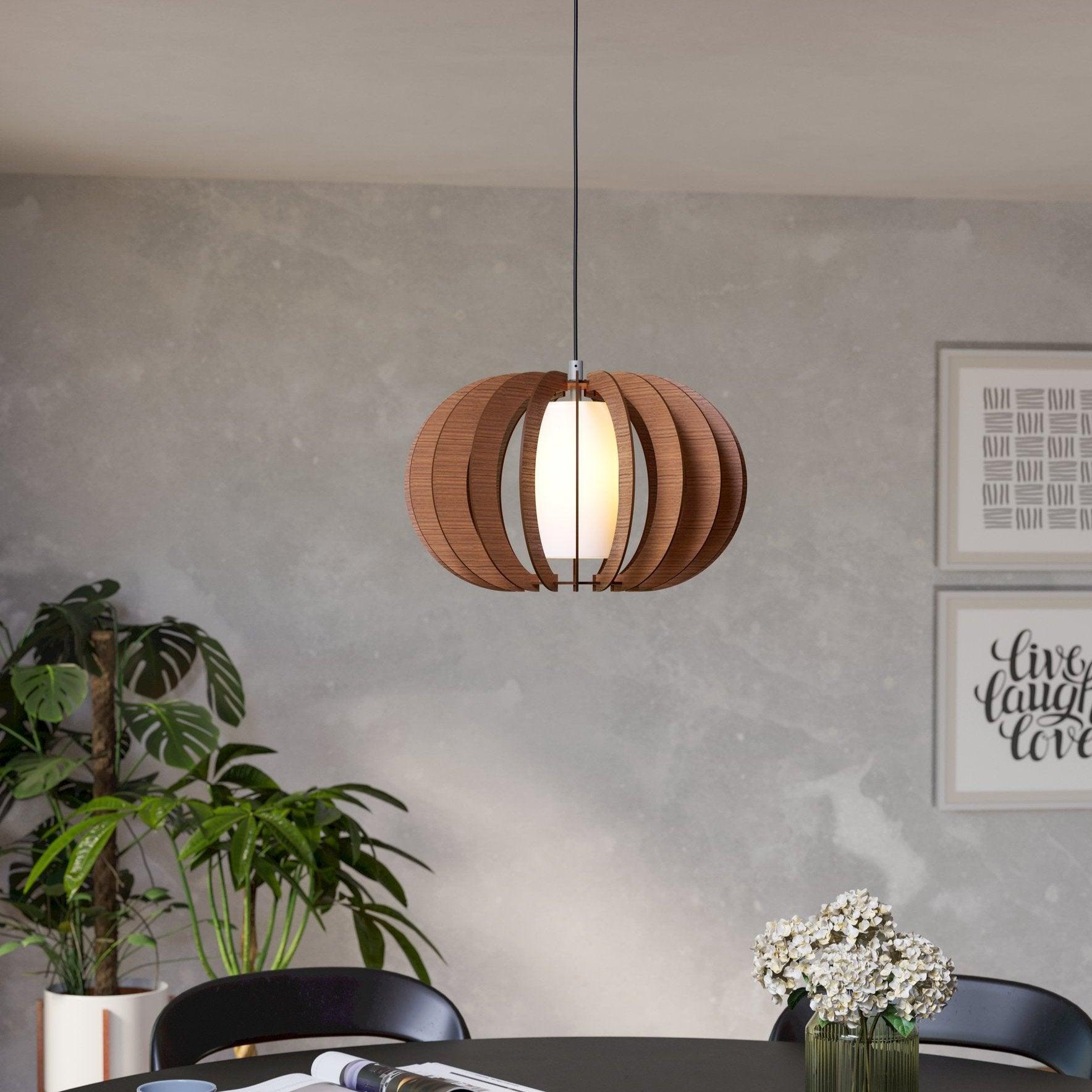 eglo stellato 3 round brown wood glass cylinder ceiling pendant