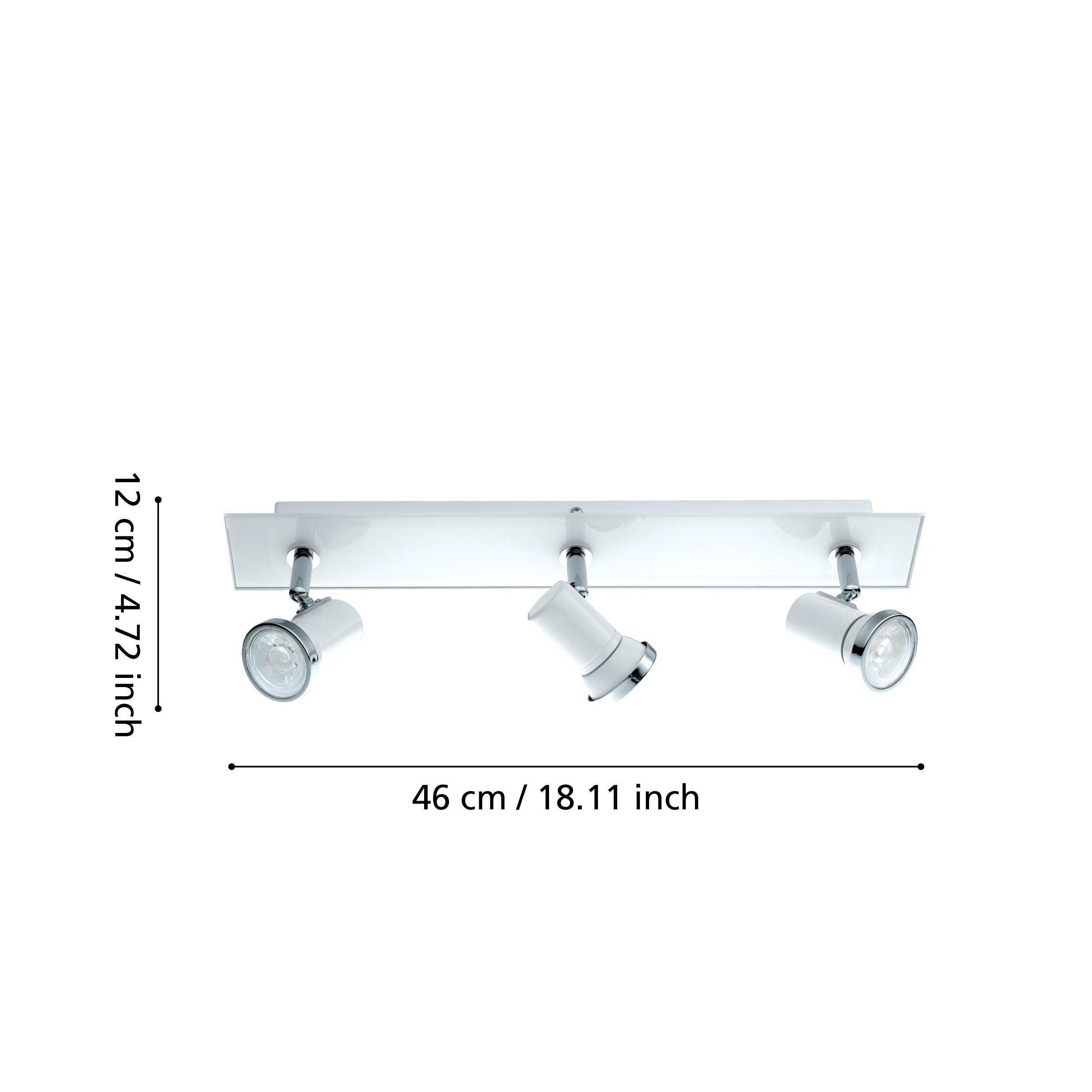 Tamara 1 White & Chrome 3 Light Bathroom Kitchen Spotlight Bar — rear view