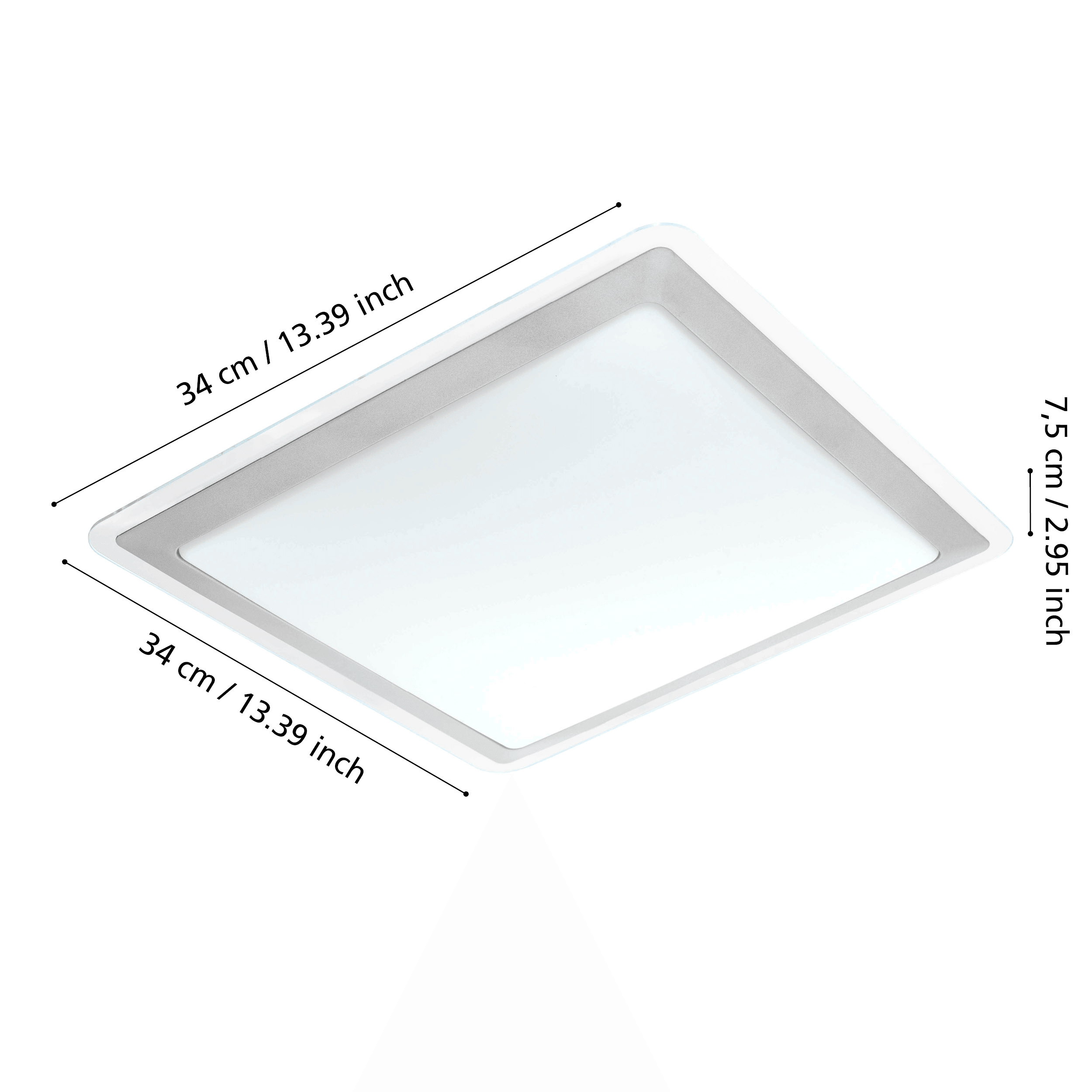 eglo competa 1 led square silver flush ceiling light 34cm kitchen lighting