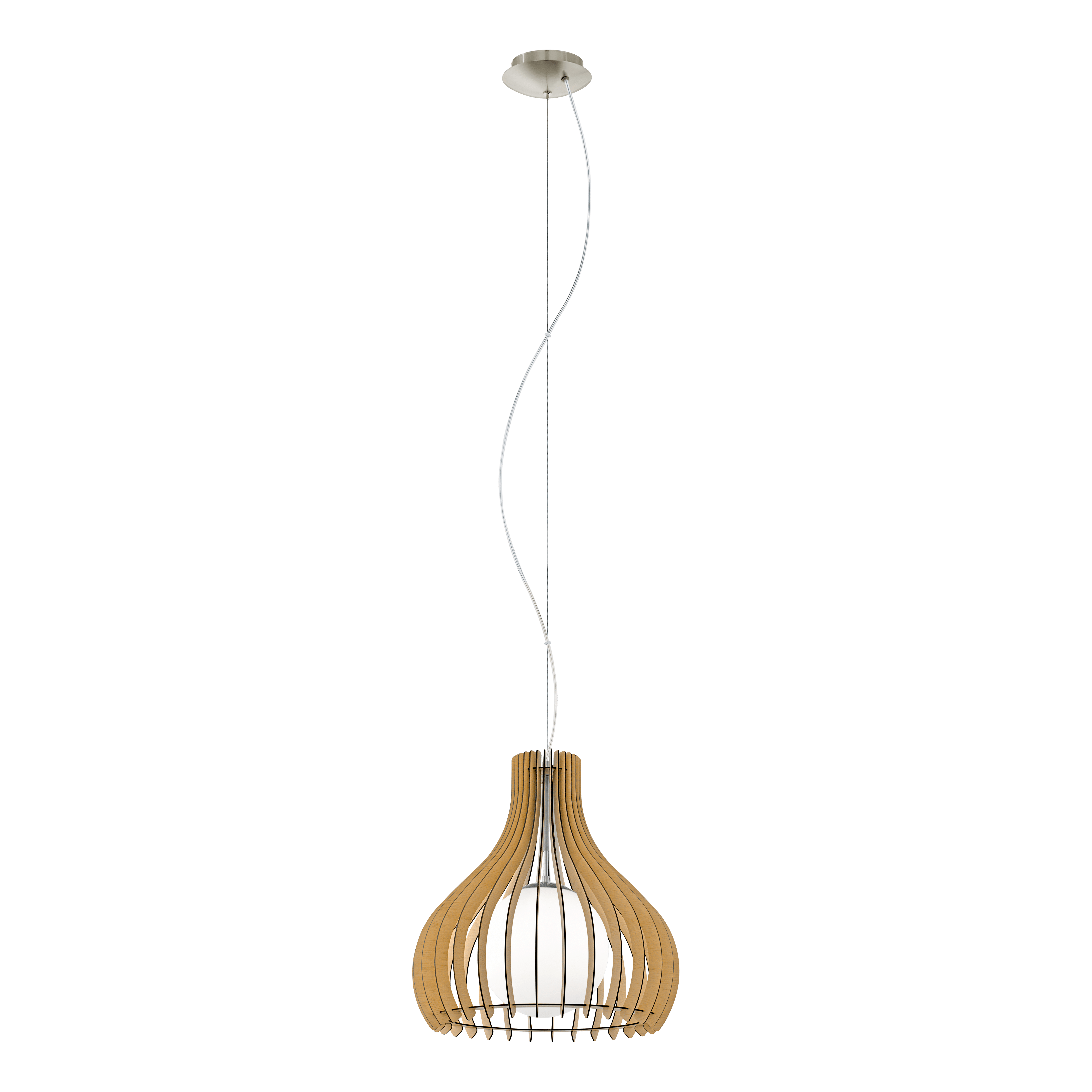 Eglo Tindori Light Wood & White Glass Ceiling Pendant