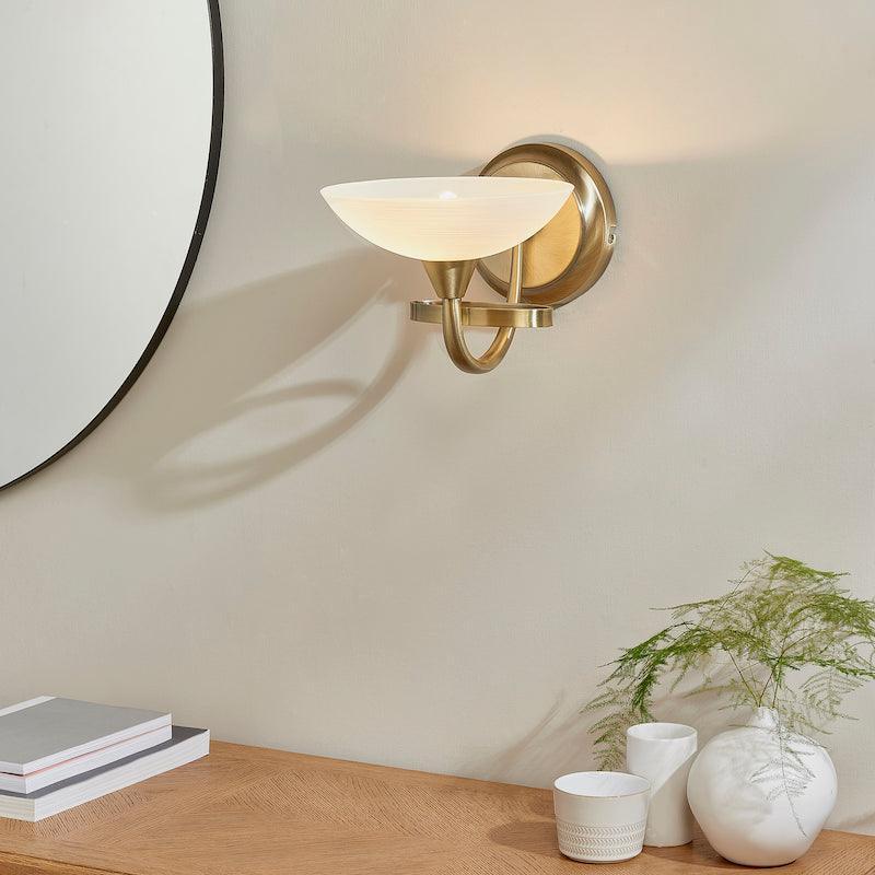 Endon Cagney 1 Light Brass & White Painted Glass Wall Light-warehouse-180926
