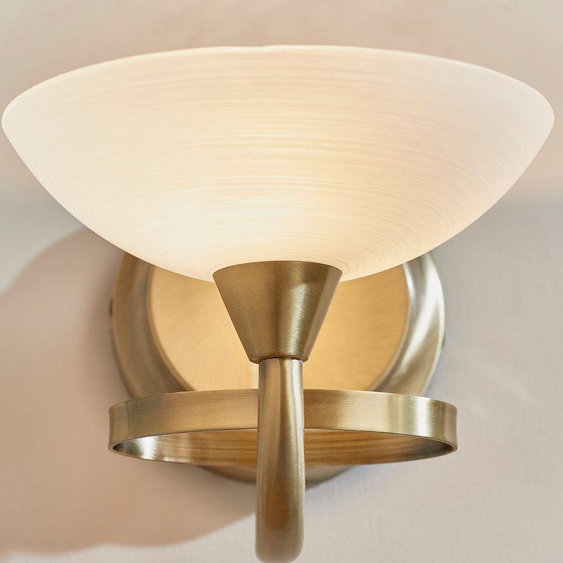 Endon Cagney 1 Light Brass & White Painted Glass Wall Light-warehouse-180926