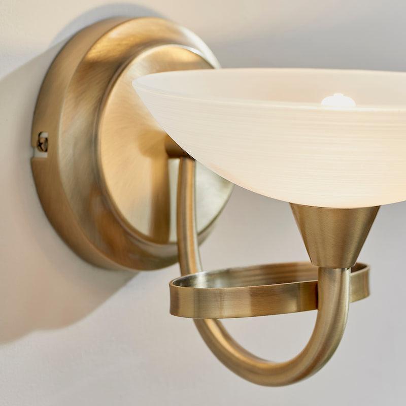 Endon Cagney 1 Light Brass & White Painted Glass Wall Light-warehouse-180926