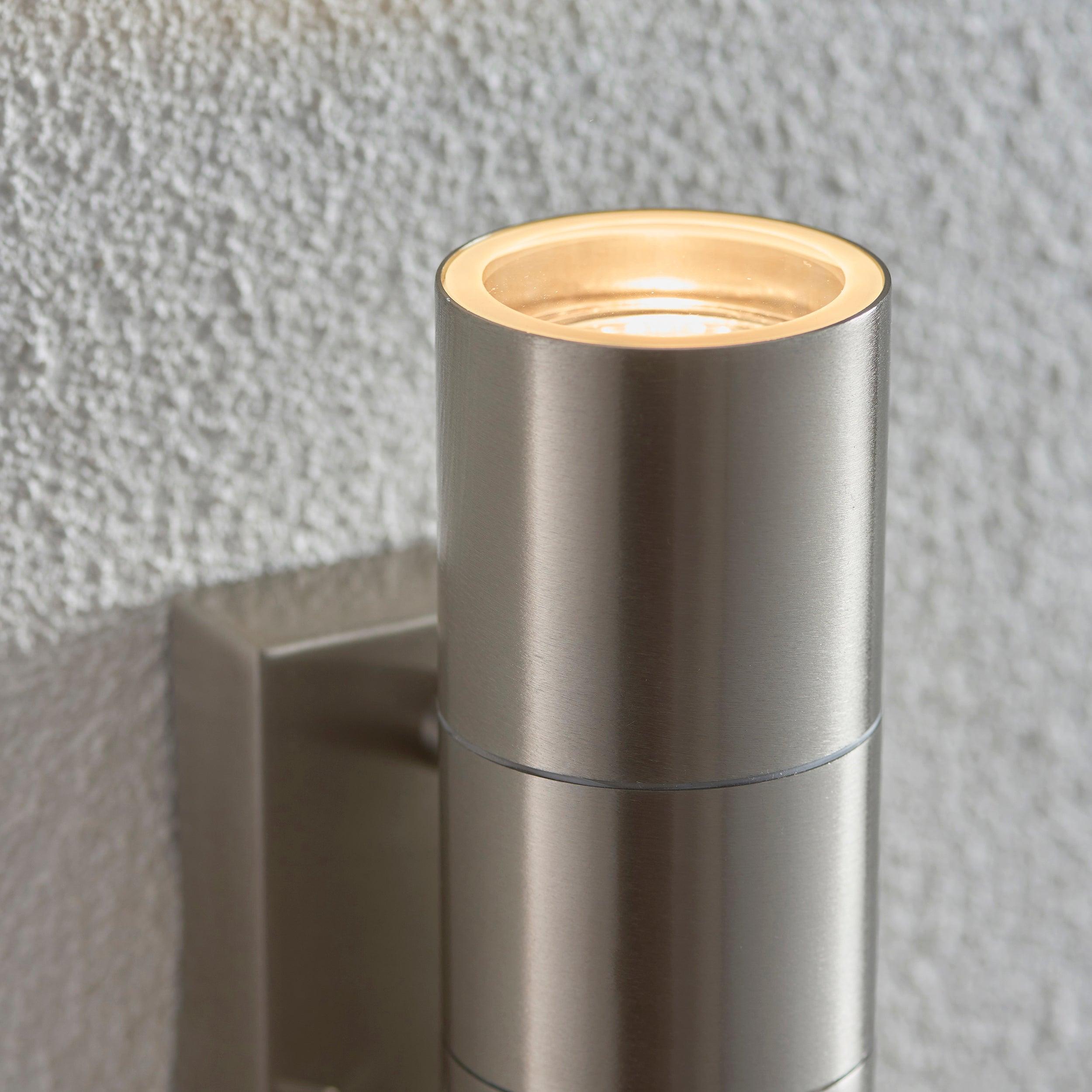 canon polished stainless steel finish outdoor wall light el 40062 by Endon Lighting Bedroom Close Up Image