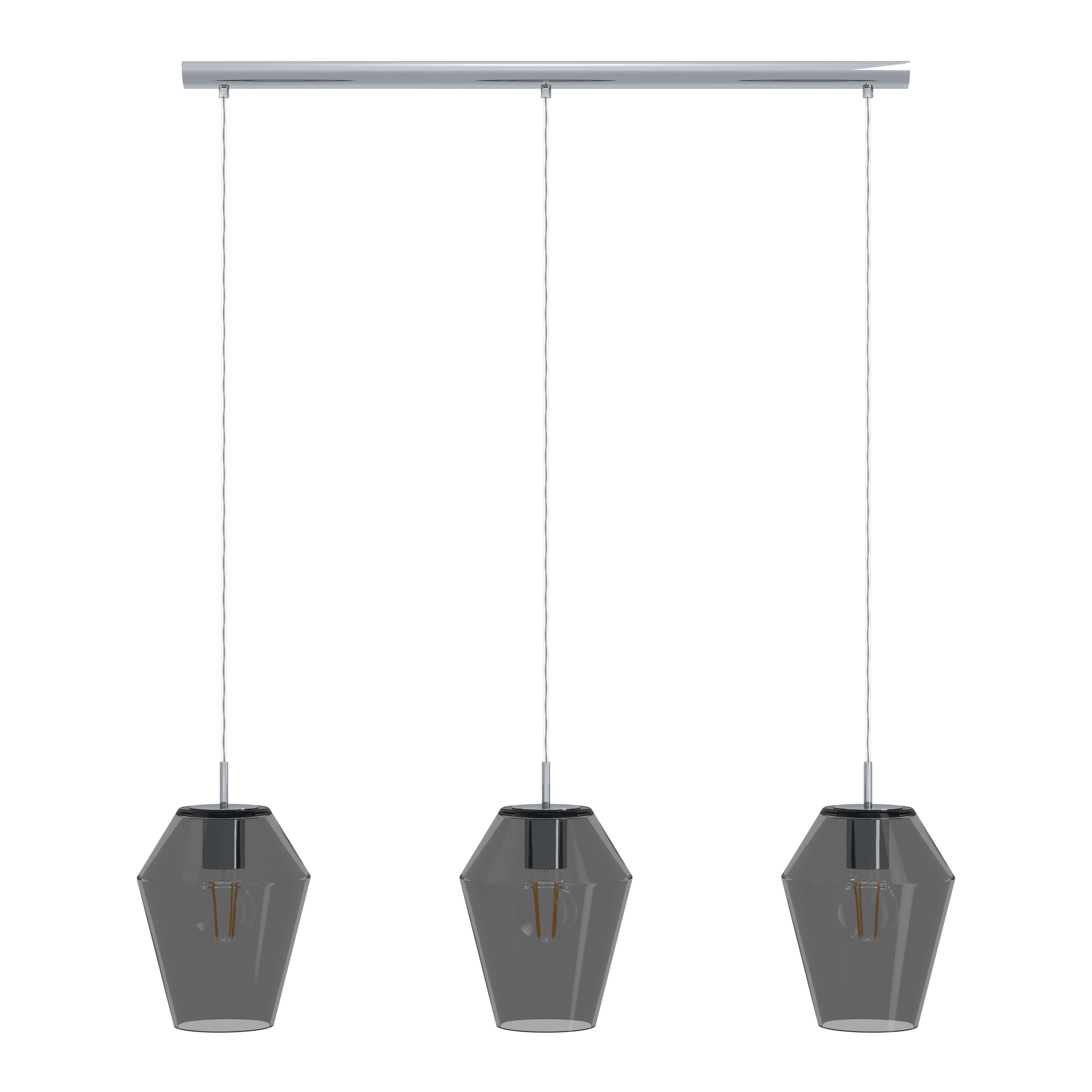 eglo murmillo 3 light conical smoked black glass pendant living room close up