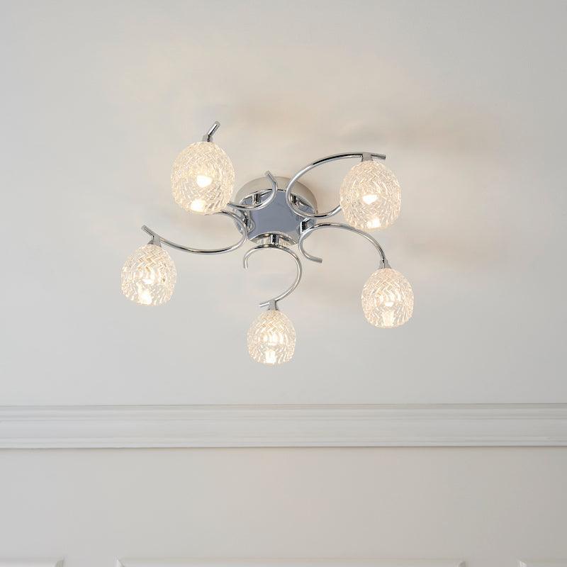Endon Boyer 5 Arm Chrome Finish Flush Ceiling Light-WAREHOUSE-40-290626