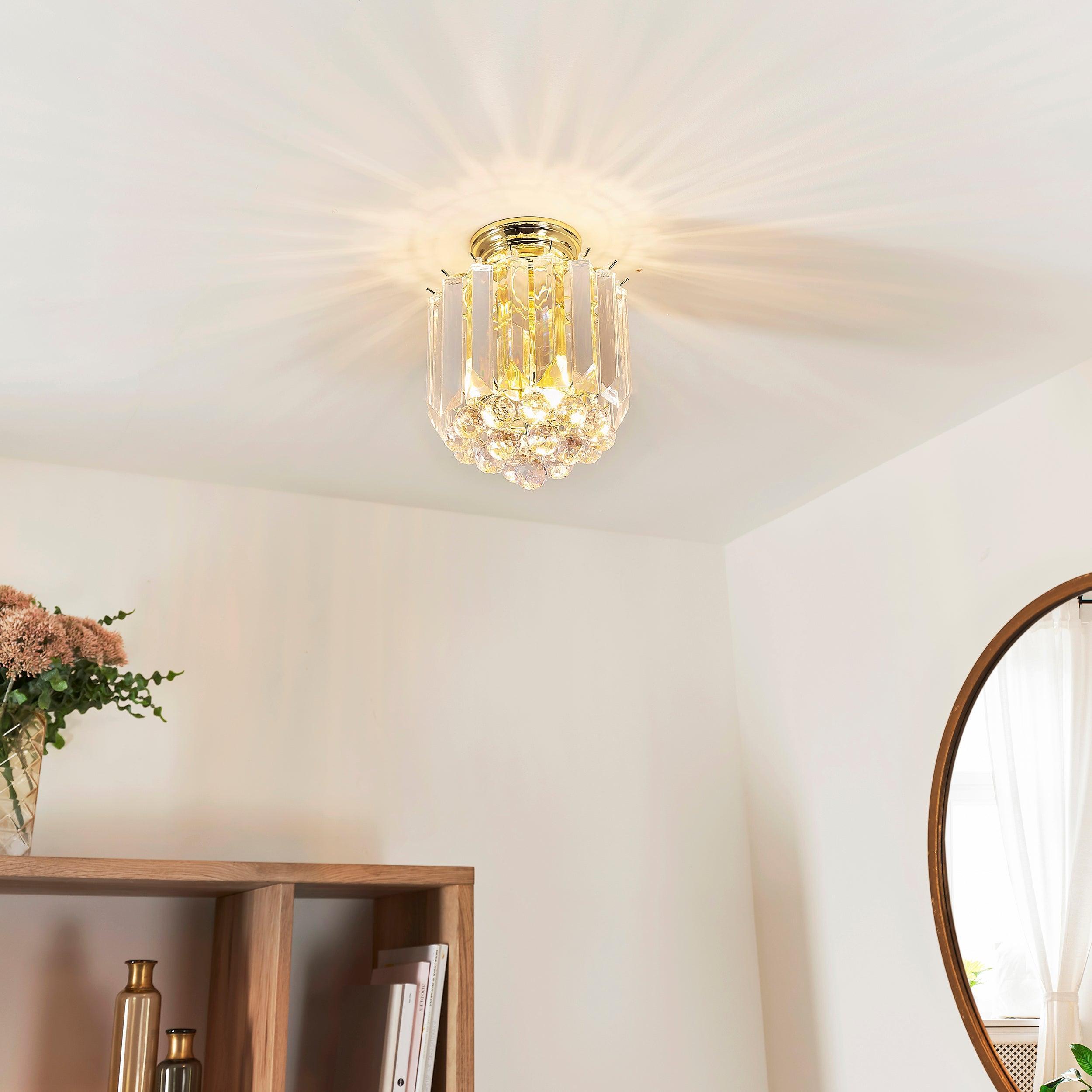 Endon Fargo 2 Light Crystal & Brass Ceiling Flush-WAREHOUSE-40-290626