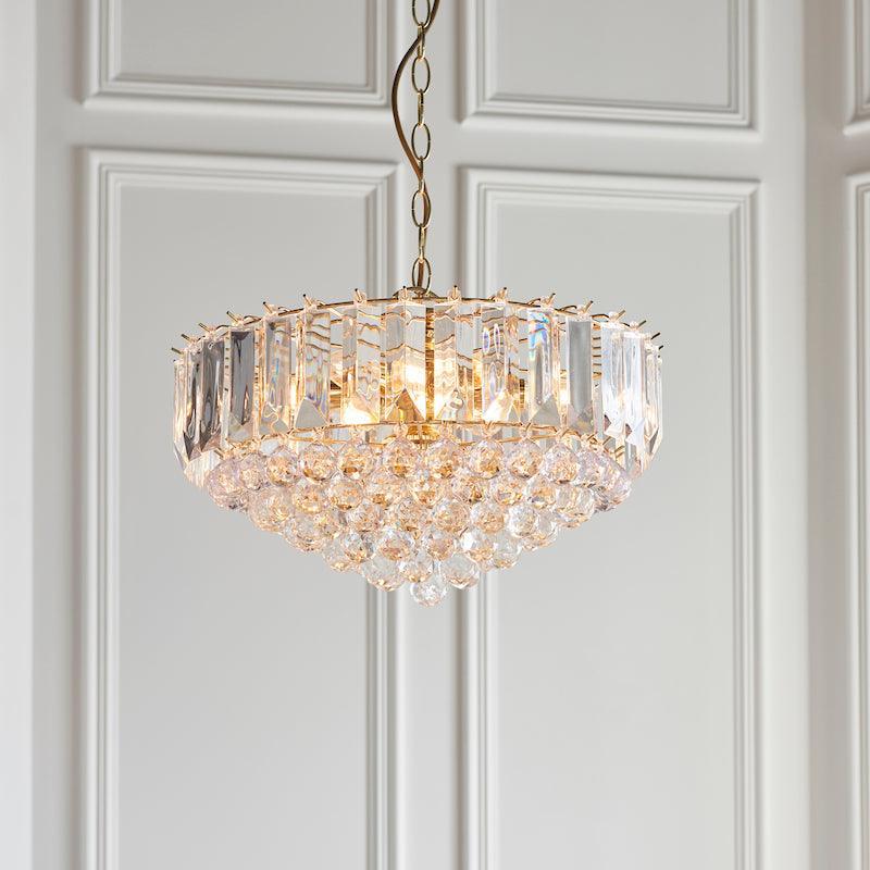 Endon Fargo Brass & Clear Acrylic 6 Light Ceiling Pendant-WAREHOUSE-40-290626