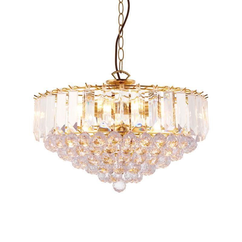 Endon Fargo Brass & Clear Acrylic 6 Light Ceiling Pendant-WAREHOUSE-40-290626