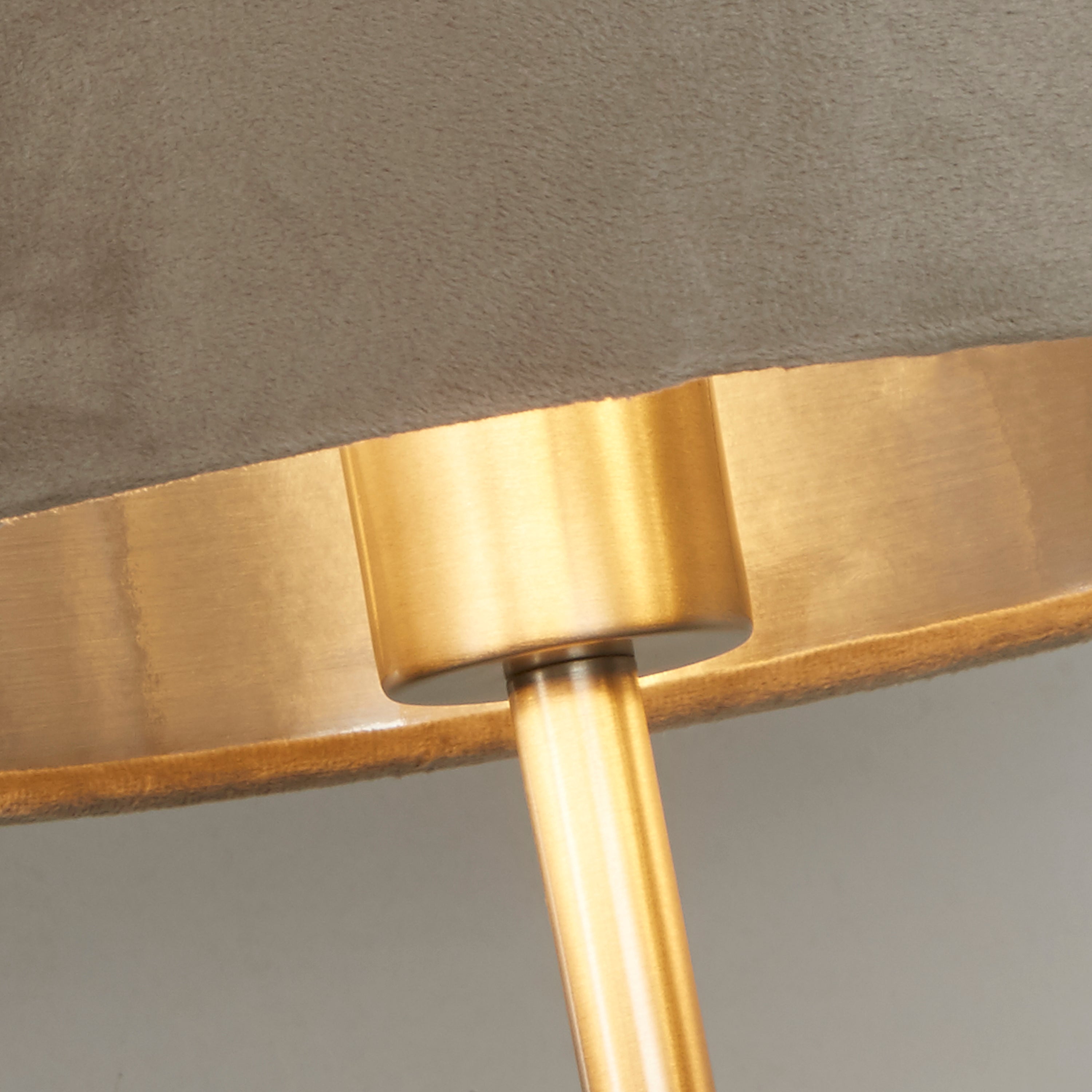 Finn USB Table Lamp -Satin Nickel Metal & Taupe Velvet Shade