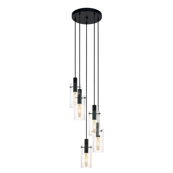 eglo montefino 5 light black clear glass cylinder pendant Kitchen Lighting Close Up