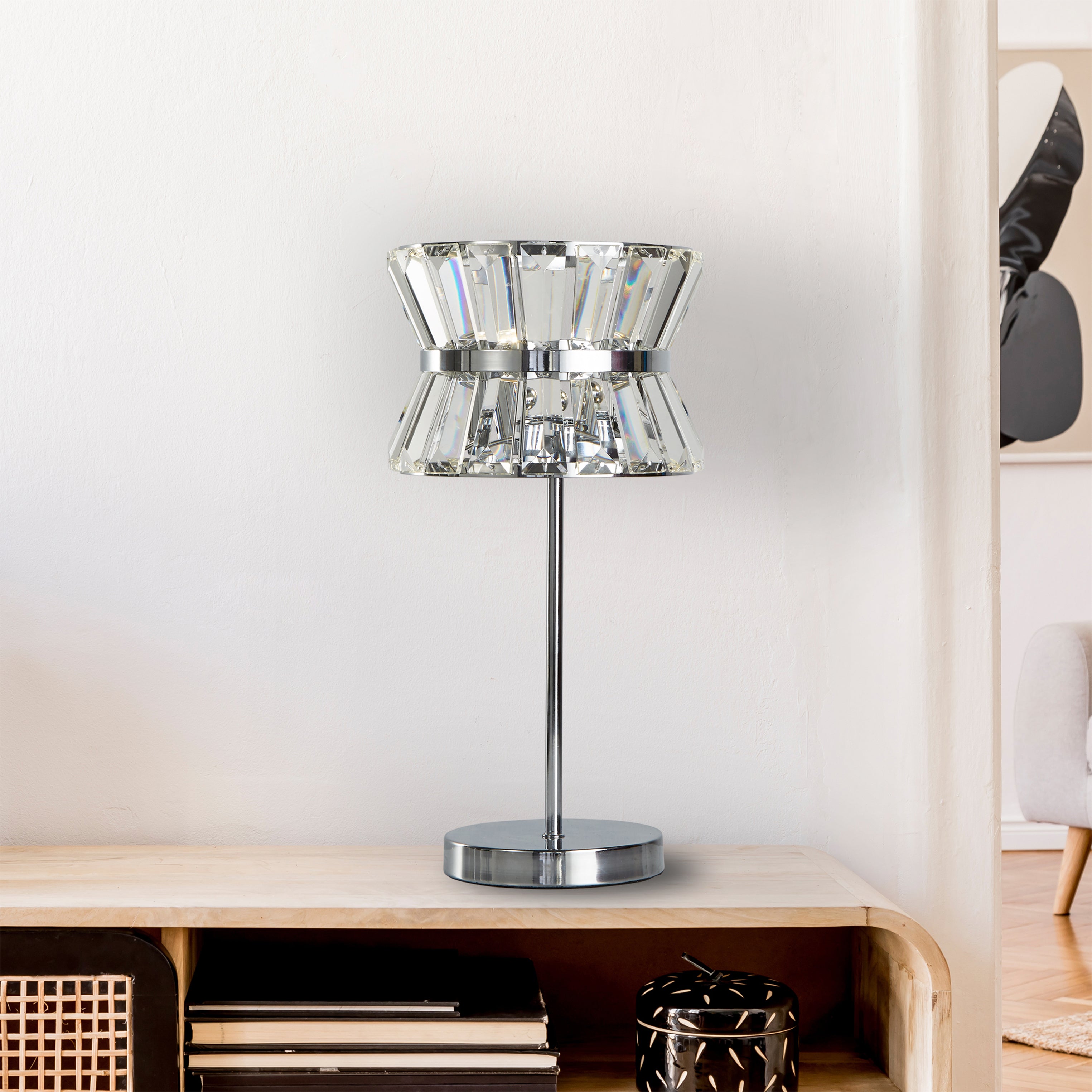 Searchlight Uptown 2 Light Chrome & Crystal Table Lamp