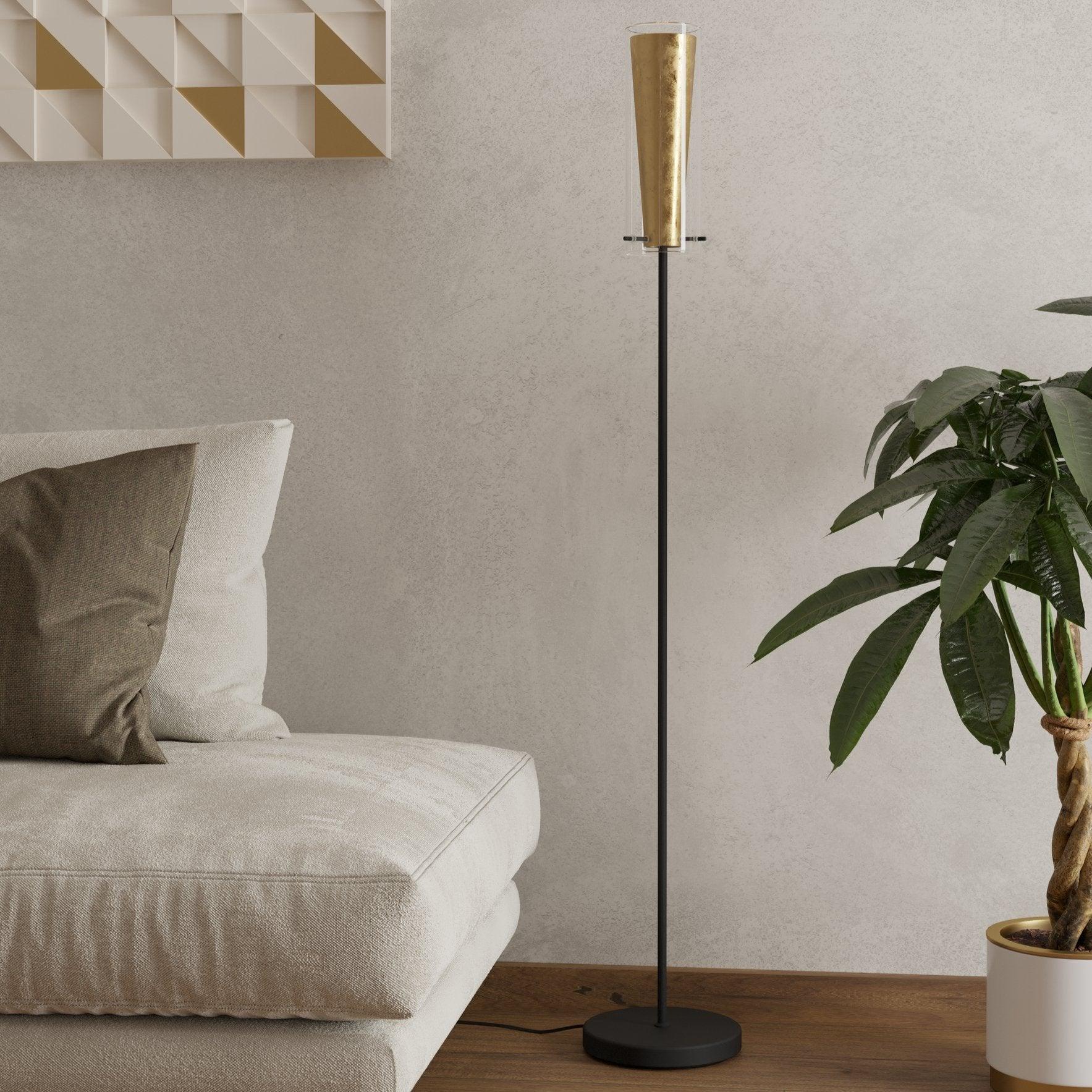 eglo pinto gold black gold floor lamp with glass shade