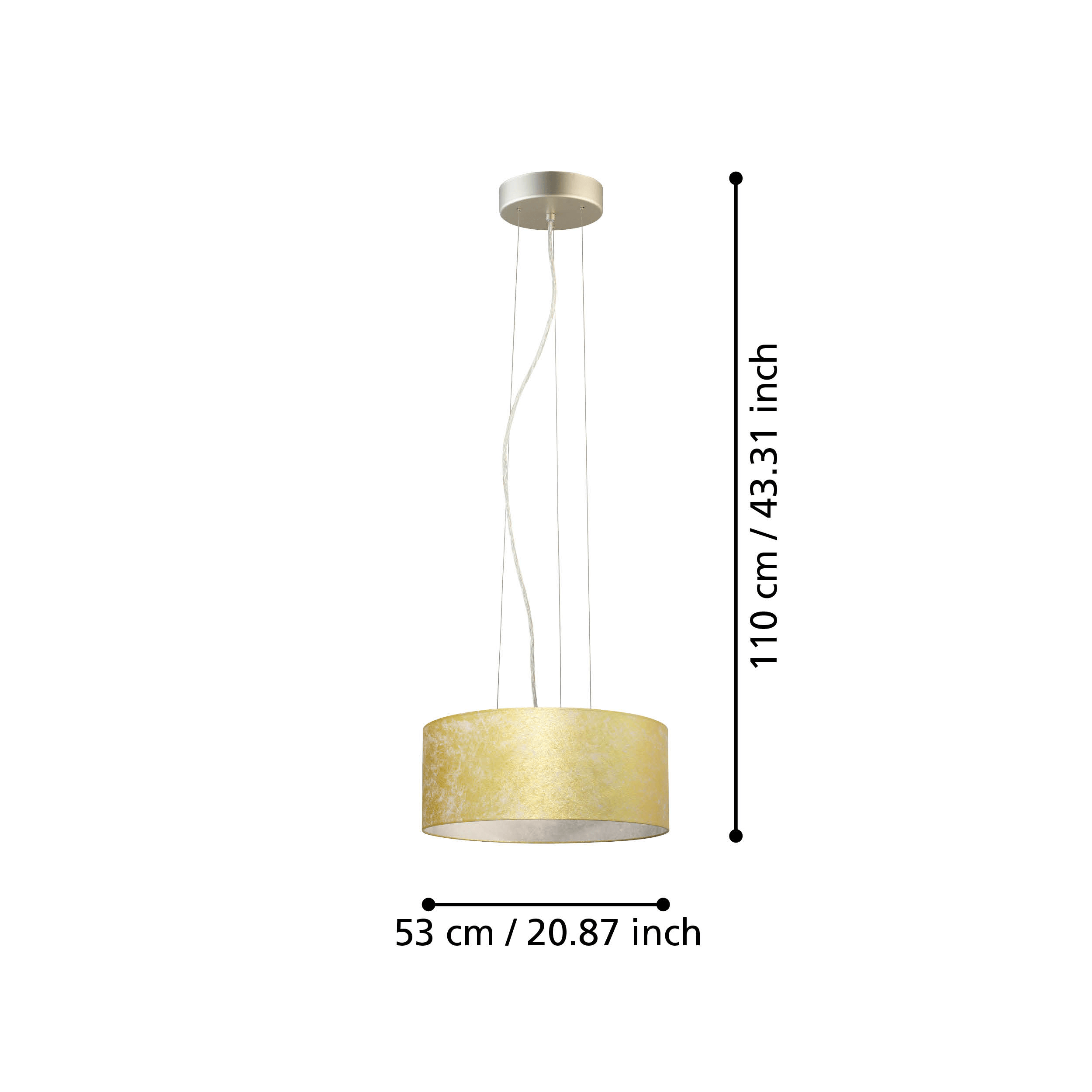 Eglo Viserbella Gold Leaf & Champagne Fabric Ceiling Pendant - 53cm