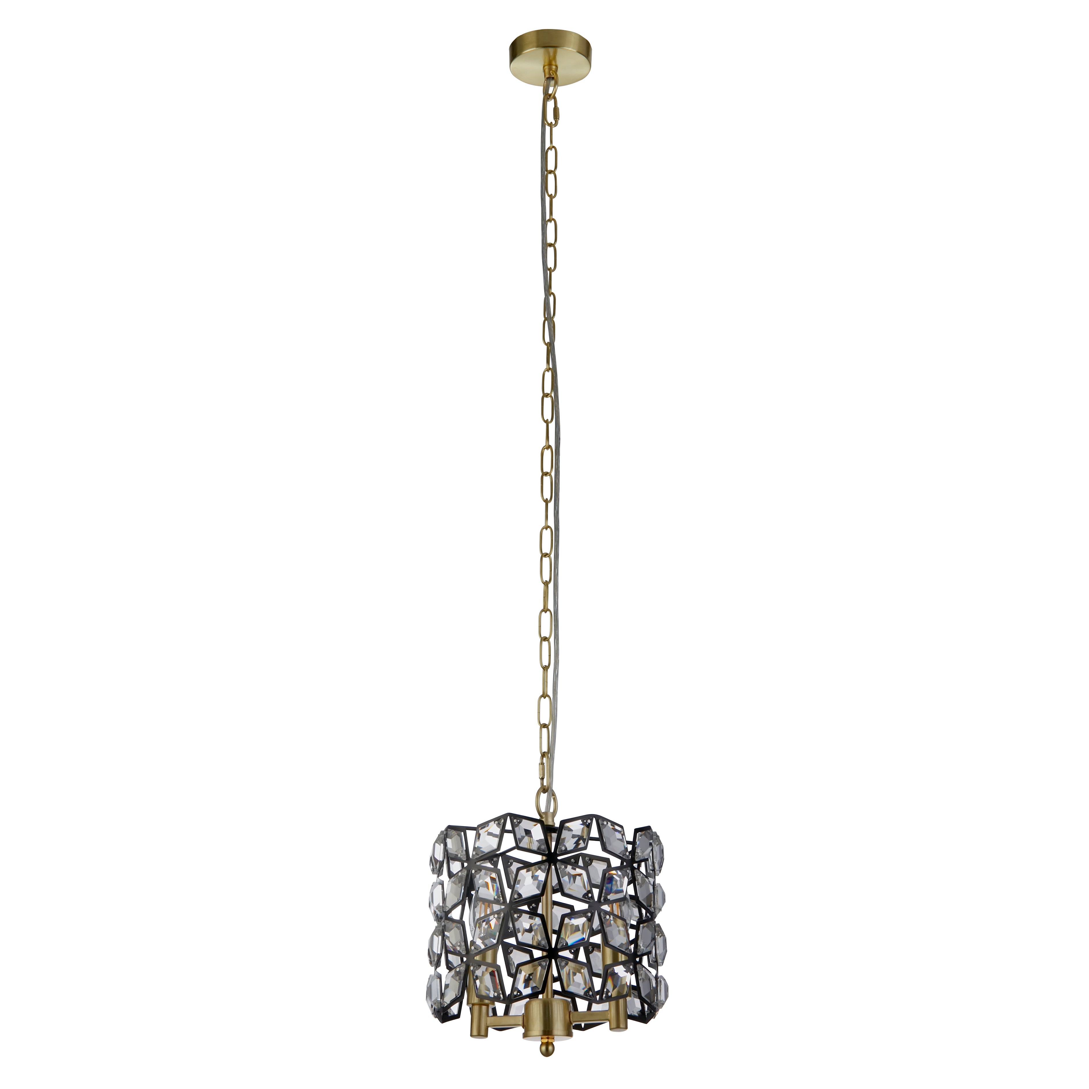 Searchlight Iris 2 Light Black, Crystal & Brass Pendant