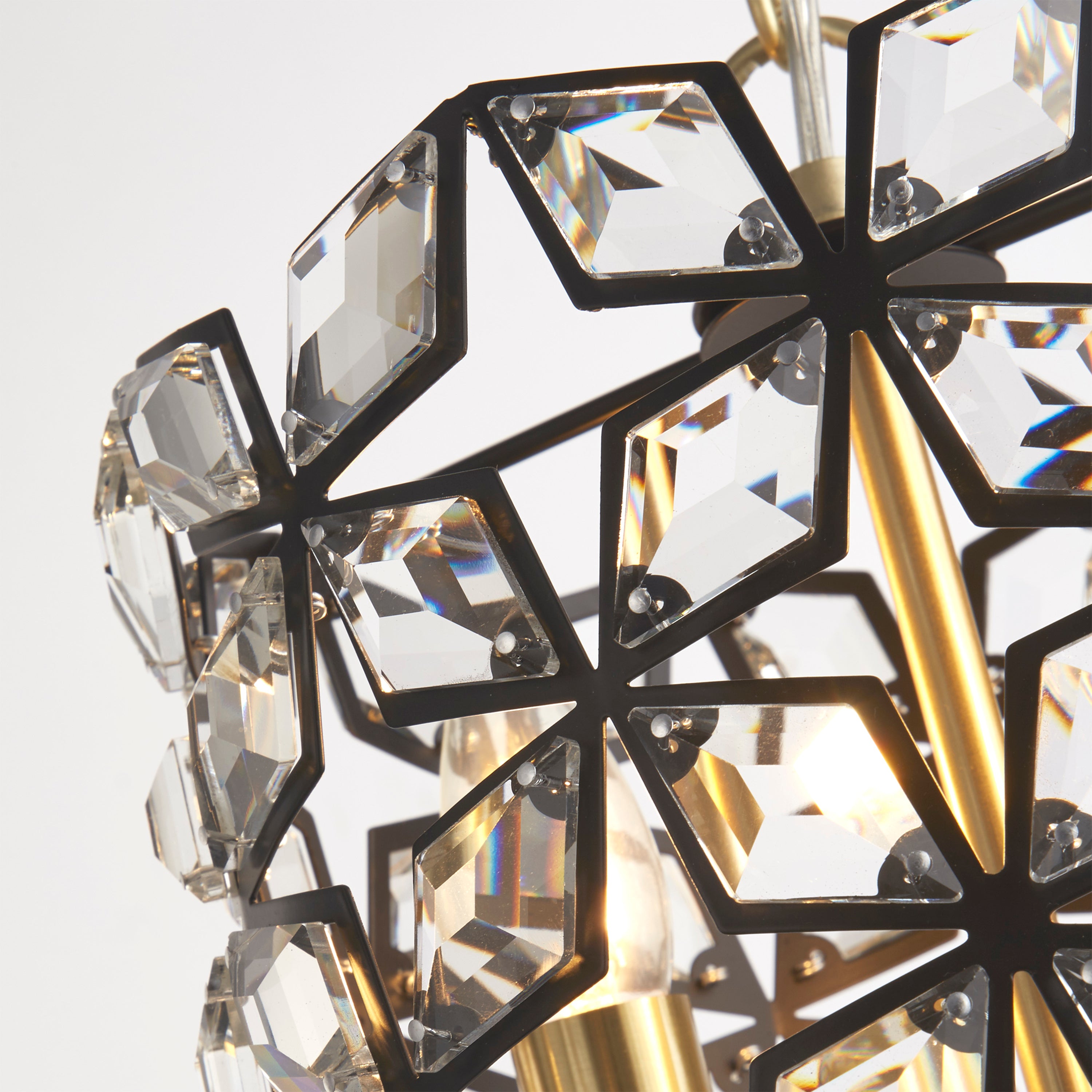 Searchlight Iris 2 Light Black, Crystal & Brass Pendant