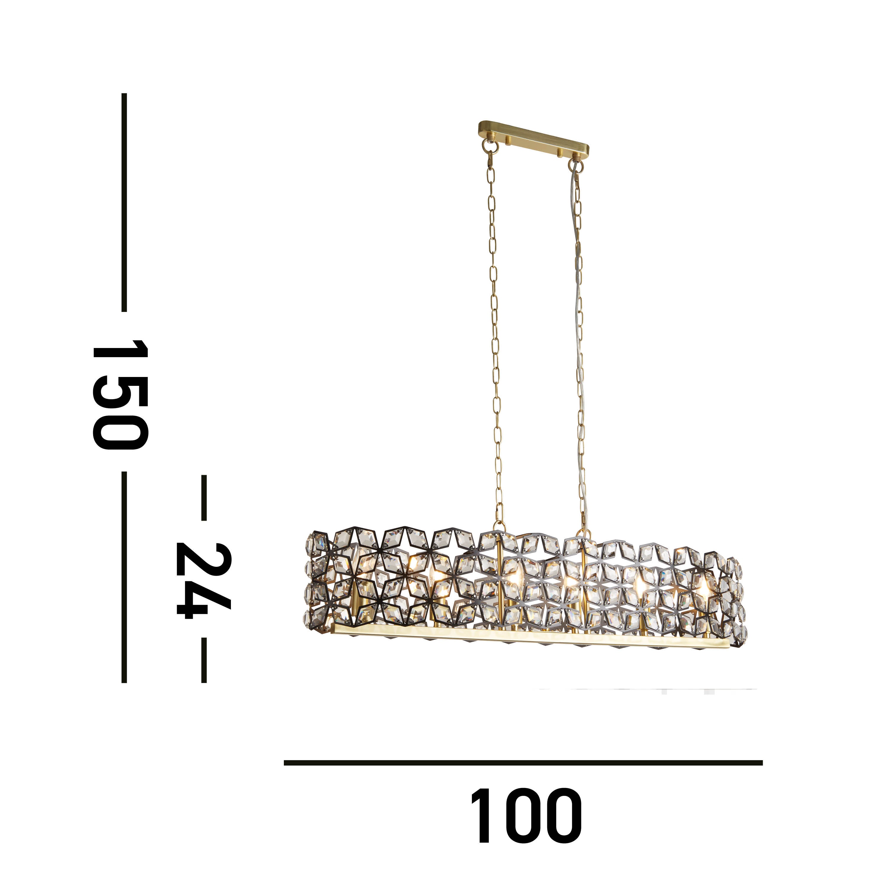 Searchlight Iris 6 Light Black, Crystal & Brass Pendant