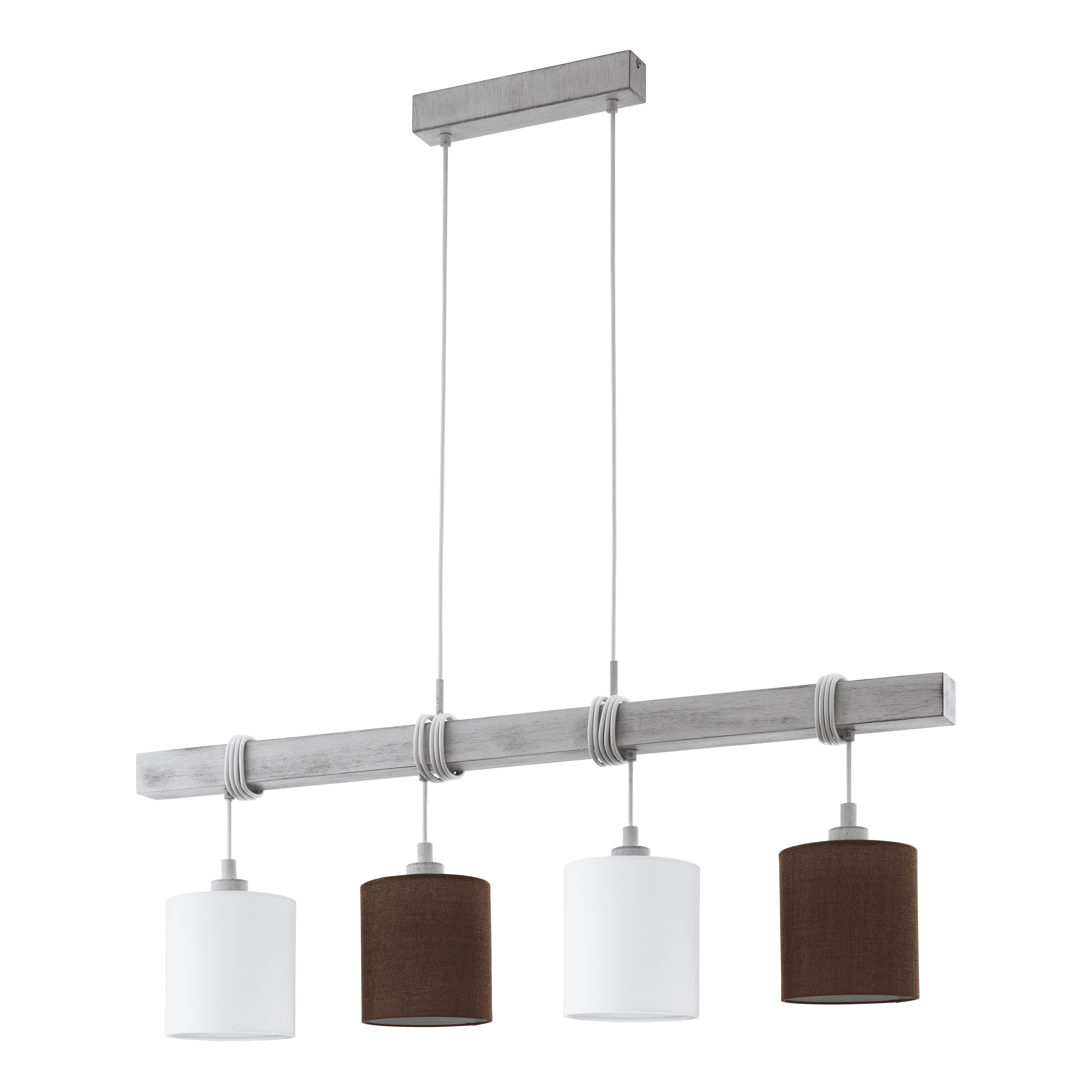 Eglo Townshend 2 Whitewashed Wooden Beam Pendant - Fabric Shades
