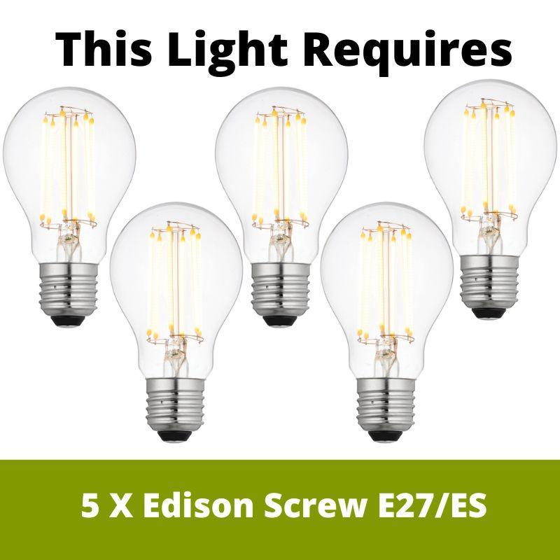 Searchlight Highworth 5 Light Black Pendant - Holophane Style Glass Shade-warehouse-180926