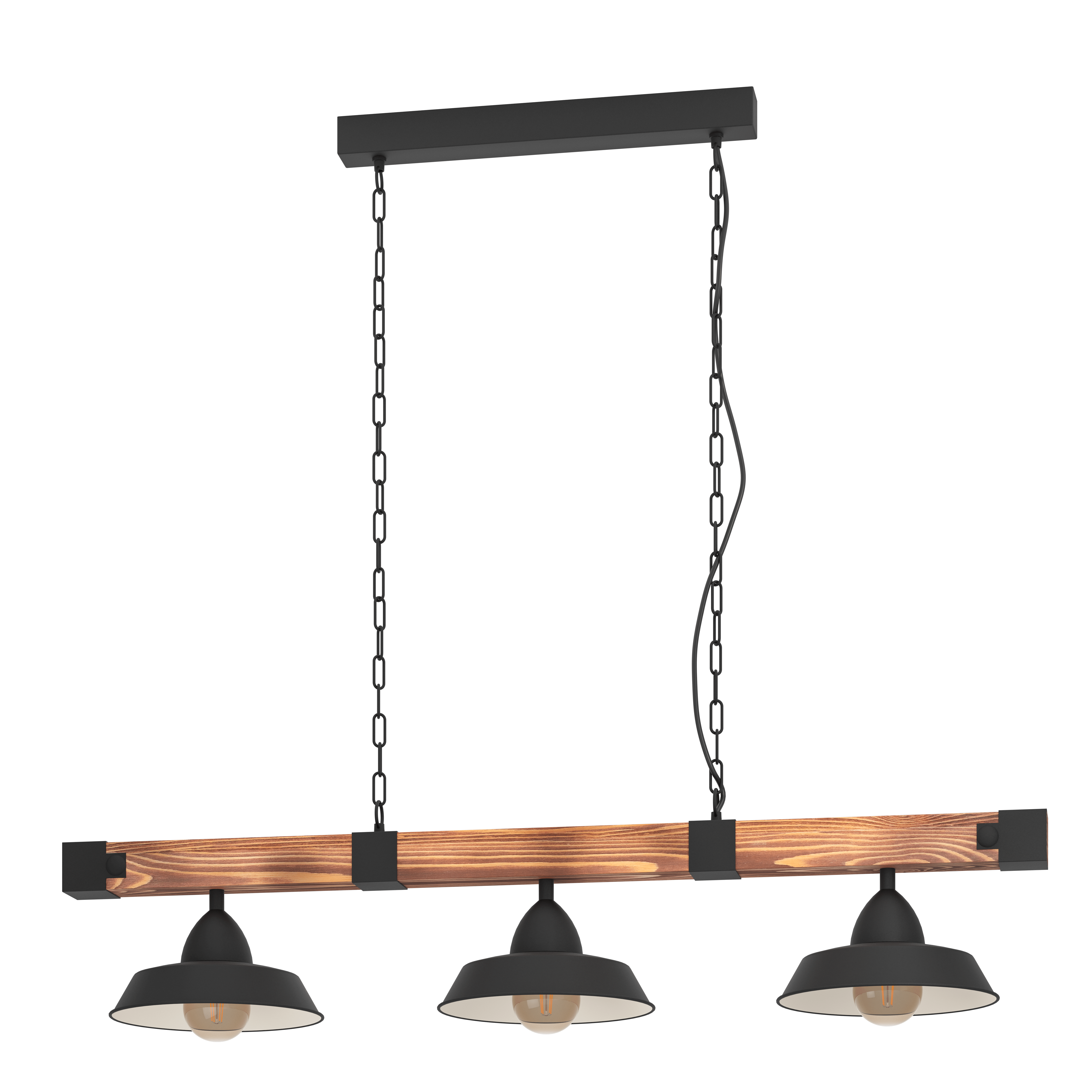eglo oldbury 3 light burt wood black shaded ceiling pendant living room image