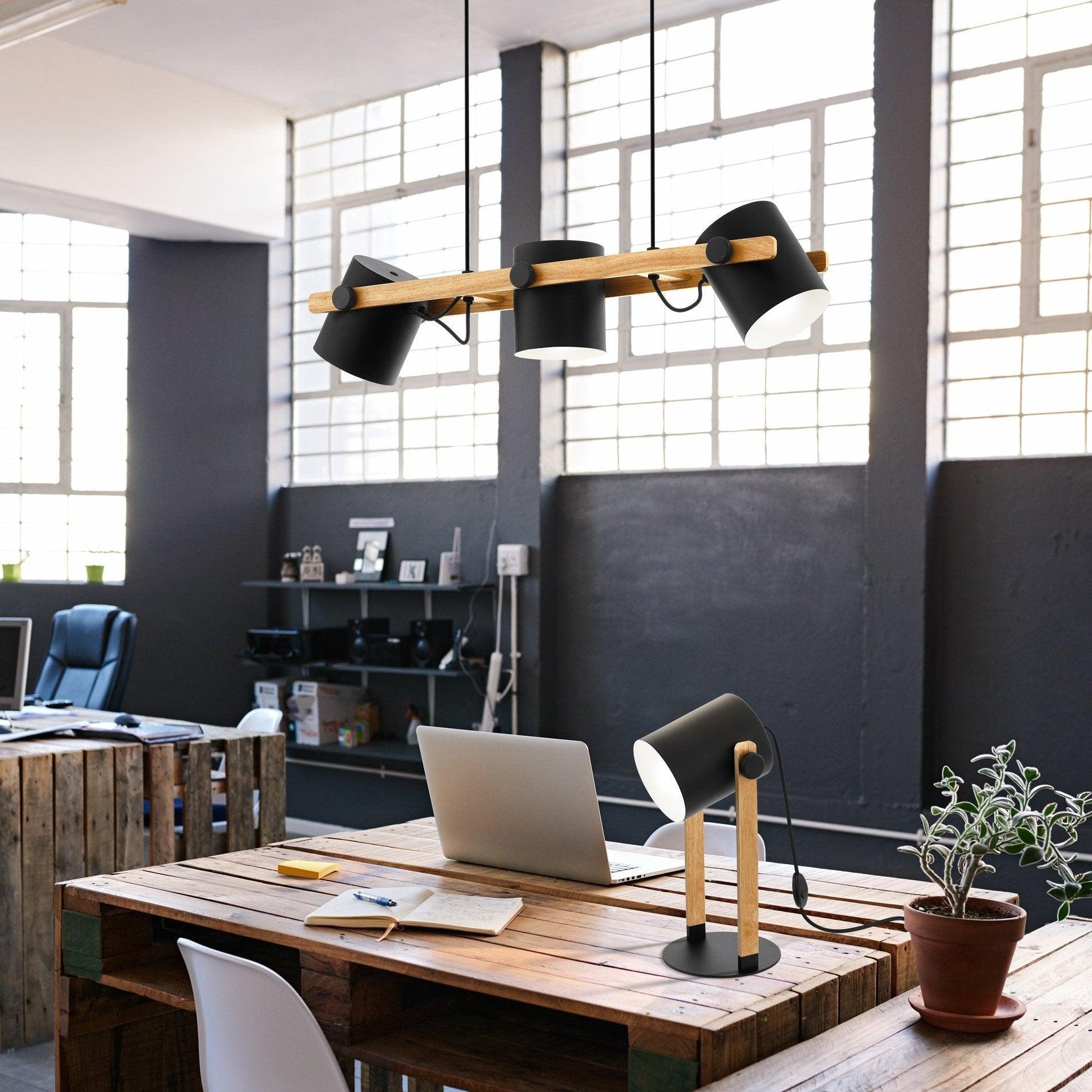 eglo hornwood wooden bar ceiling pendant with black shades